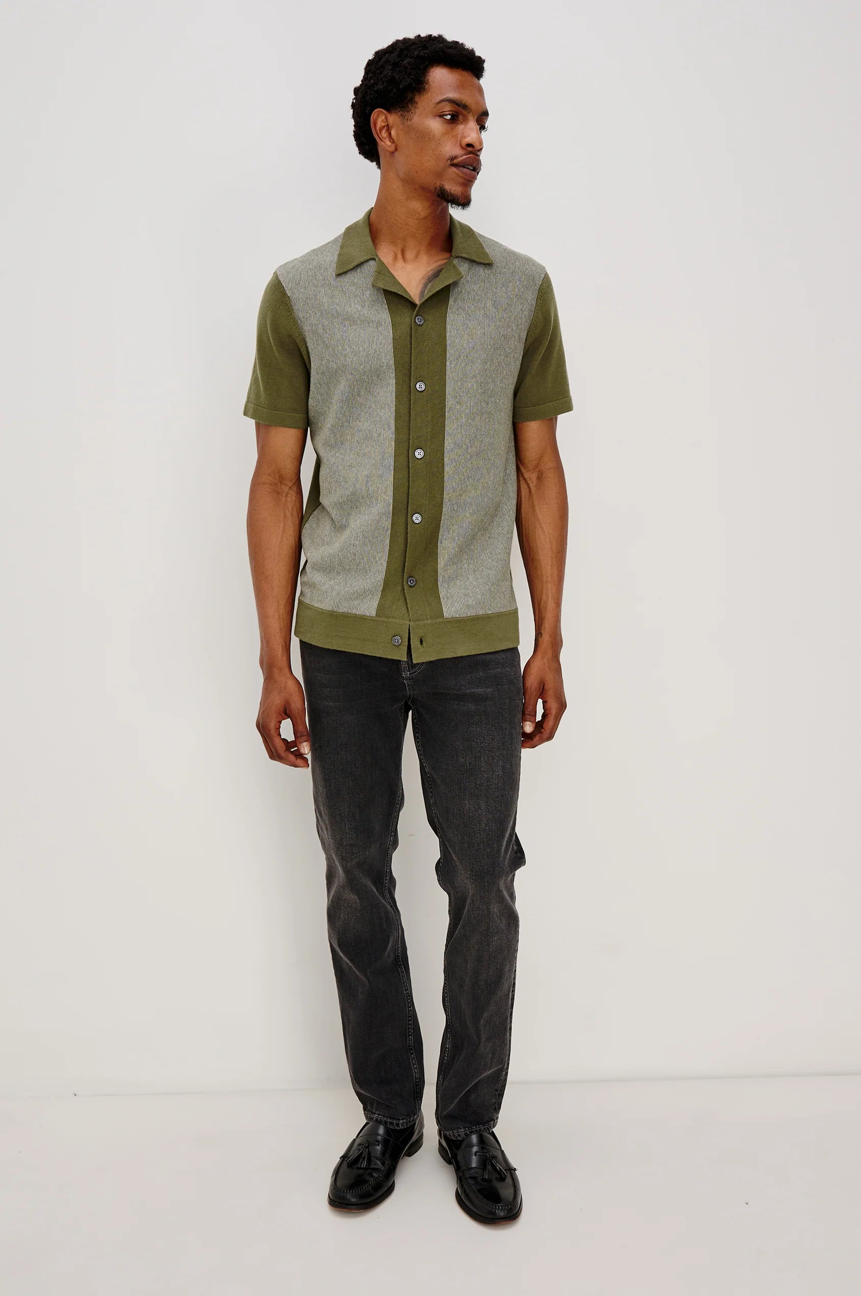 Silas Shirt - Olive Khaki Stripe