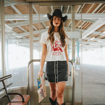 So Far West Boxy Tee - Vintage White Red Print