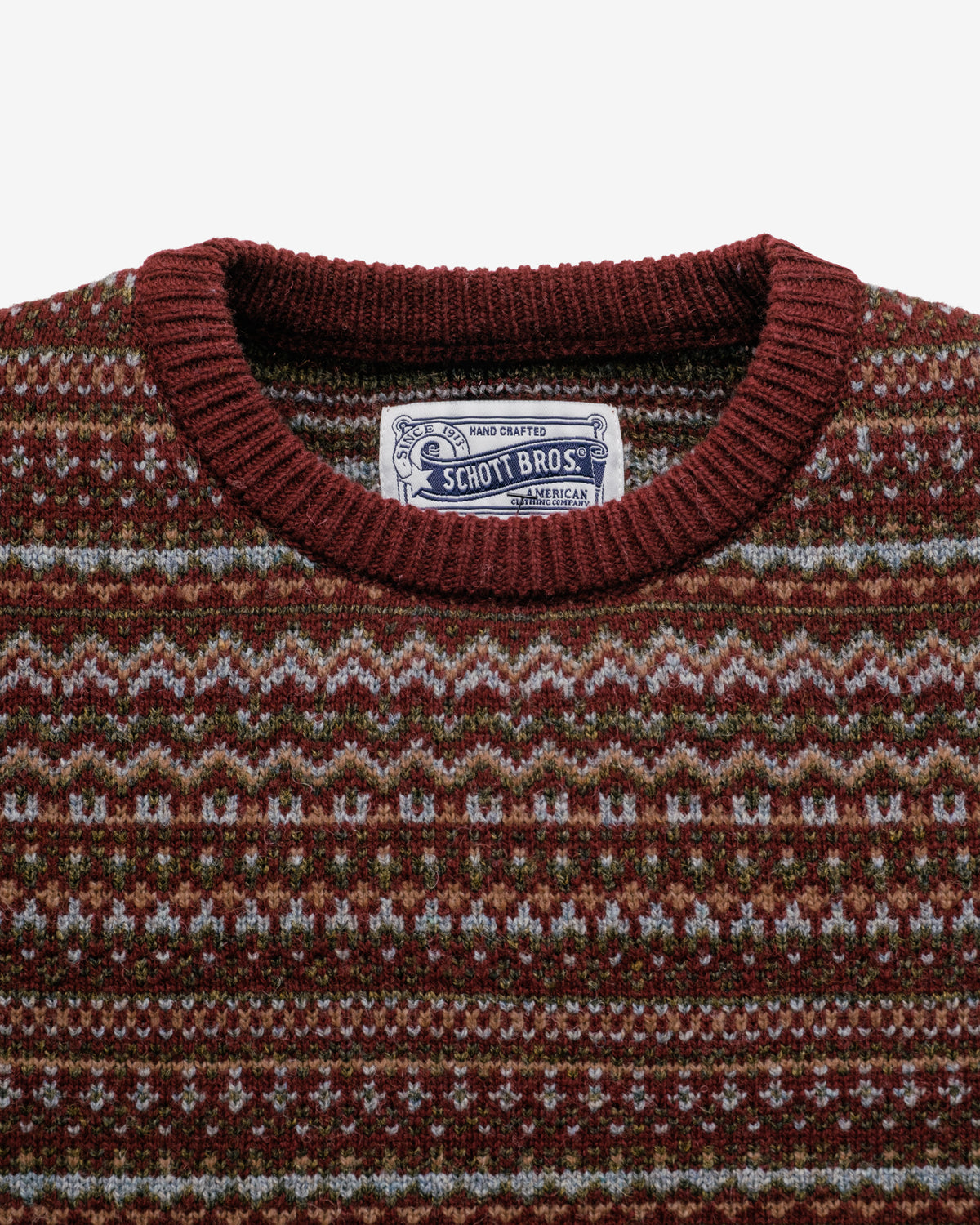 SW2460 Fairisle Crewneck Sweater-Burgundy