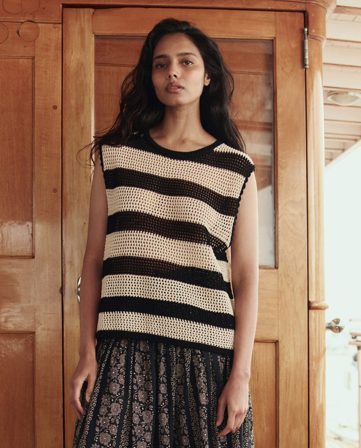 The Crochet Sweater Shell. Black And Cream.