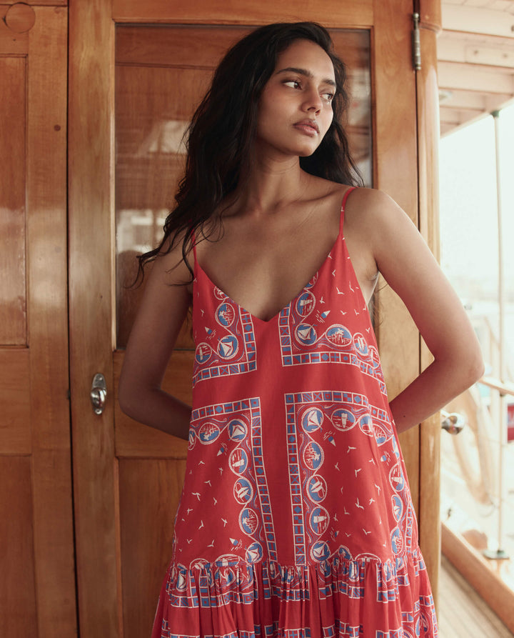The Drop Waist Dress. Red Sailboat Bandana