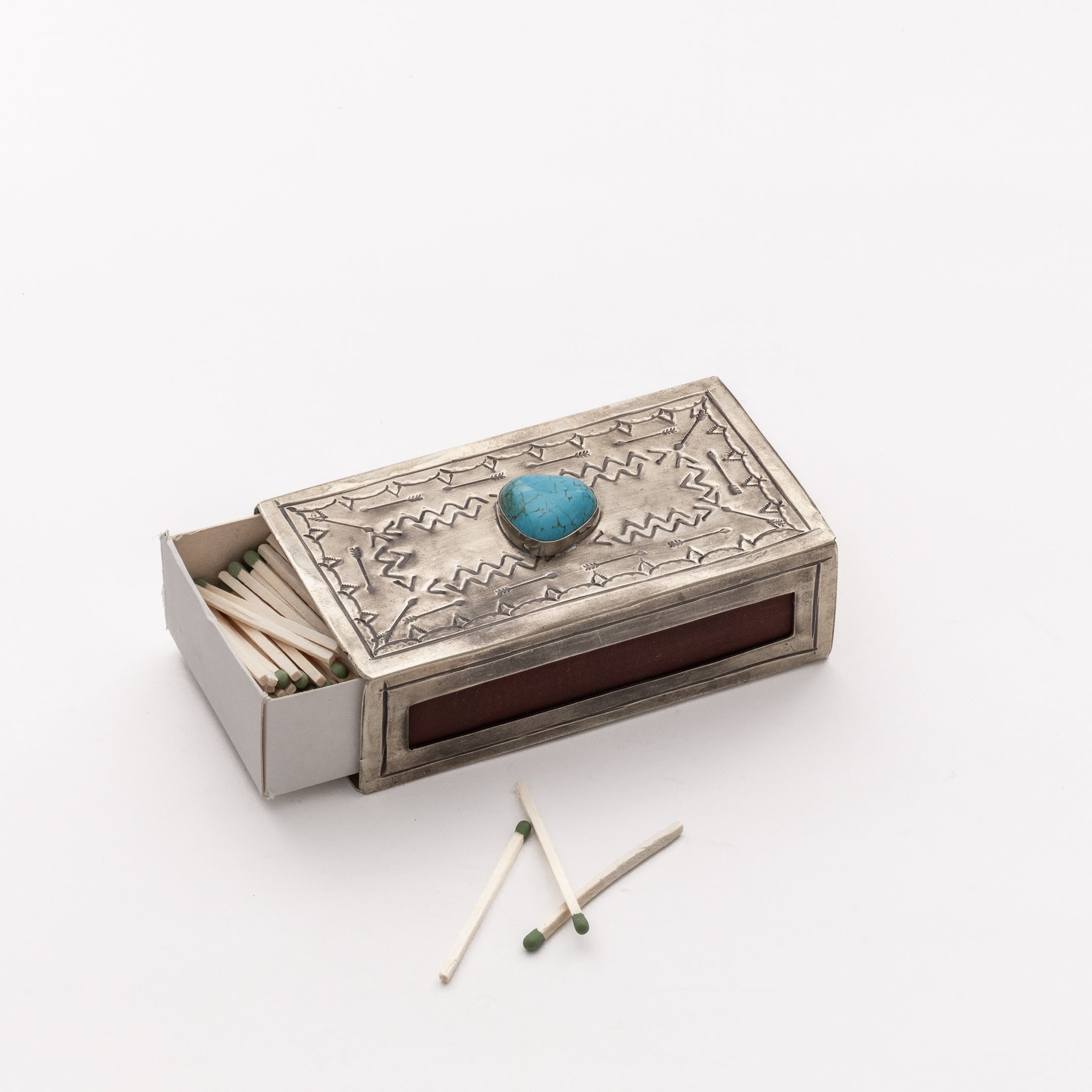 WJA-018-T LARGE STAMPED MATCHBOX COVER W-TURQ