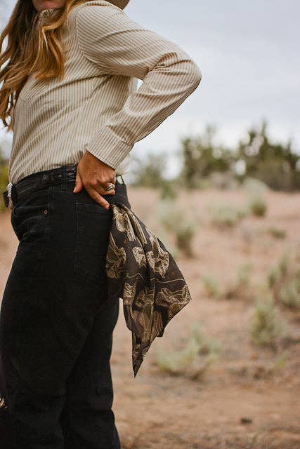 Western Saddle in Arena Brown Cowgirl Silk Scarf Wild Rag Ready-to-gift