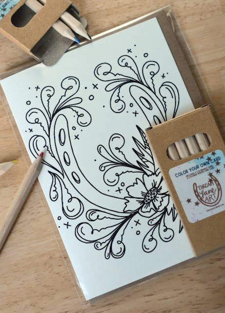 Lucky Floral Horseshoe Western Color Your Own Card Everyday