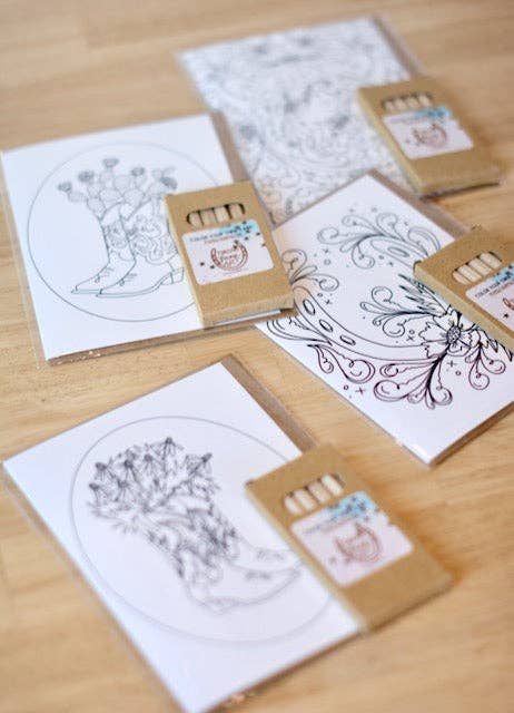 Floral Daisy Cowgirl Boots Western Color Your Own Card Everyday