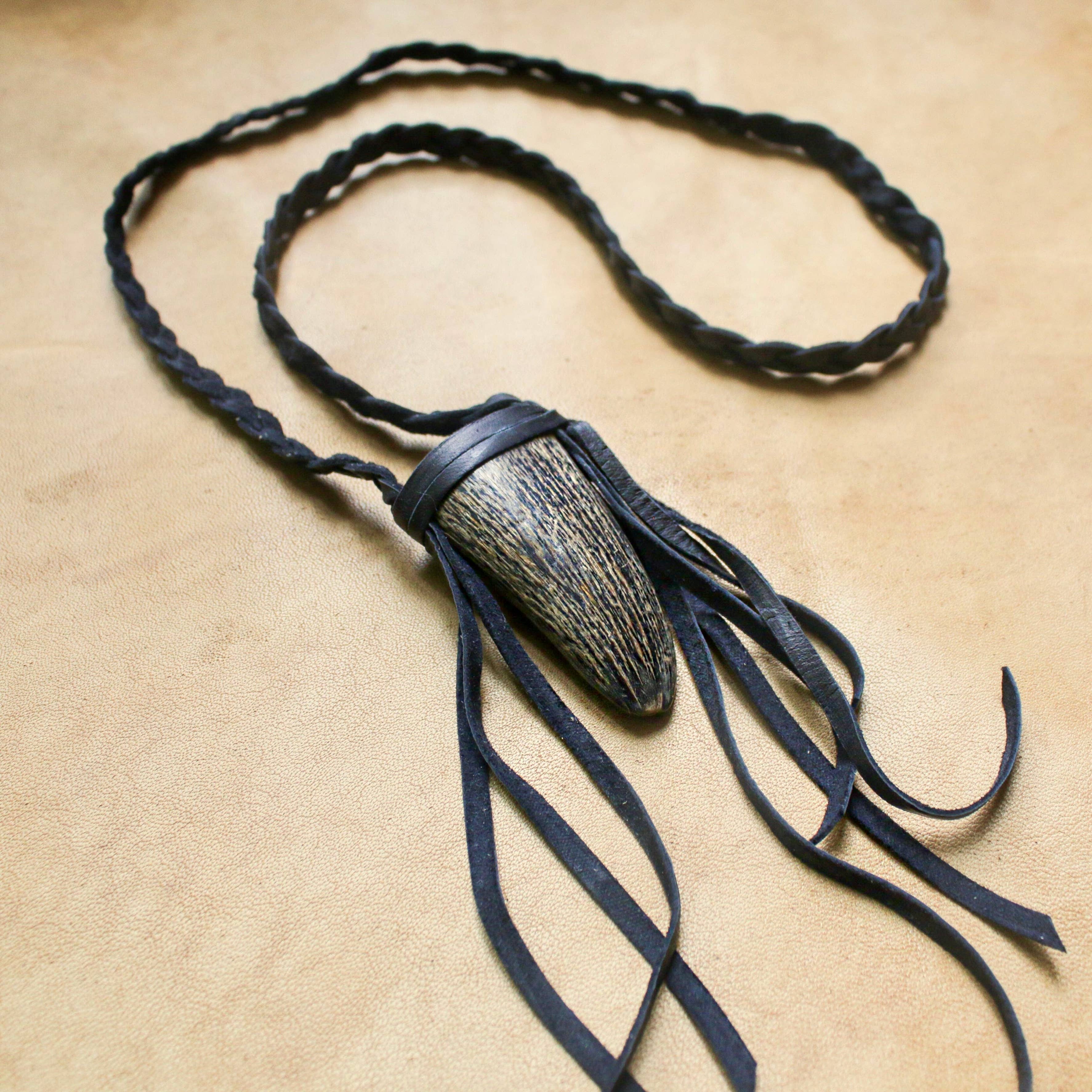 Buffalo Horn Necklace - Black, Real Horn, Braided Necklace