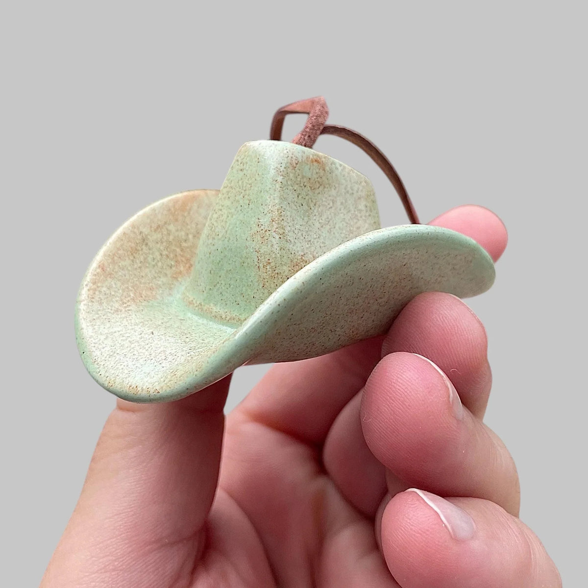 Small Ceramic Cowboy Hat Ornament with Vegan Leather Cord