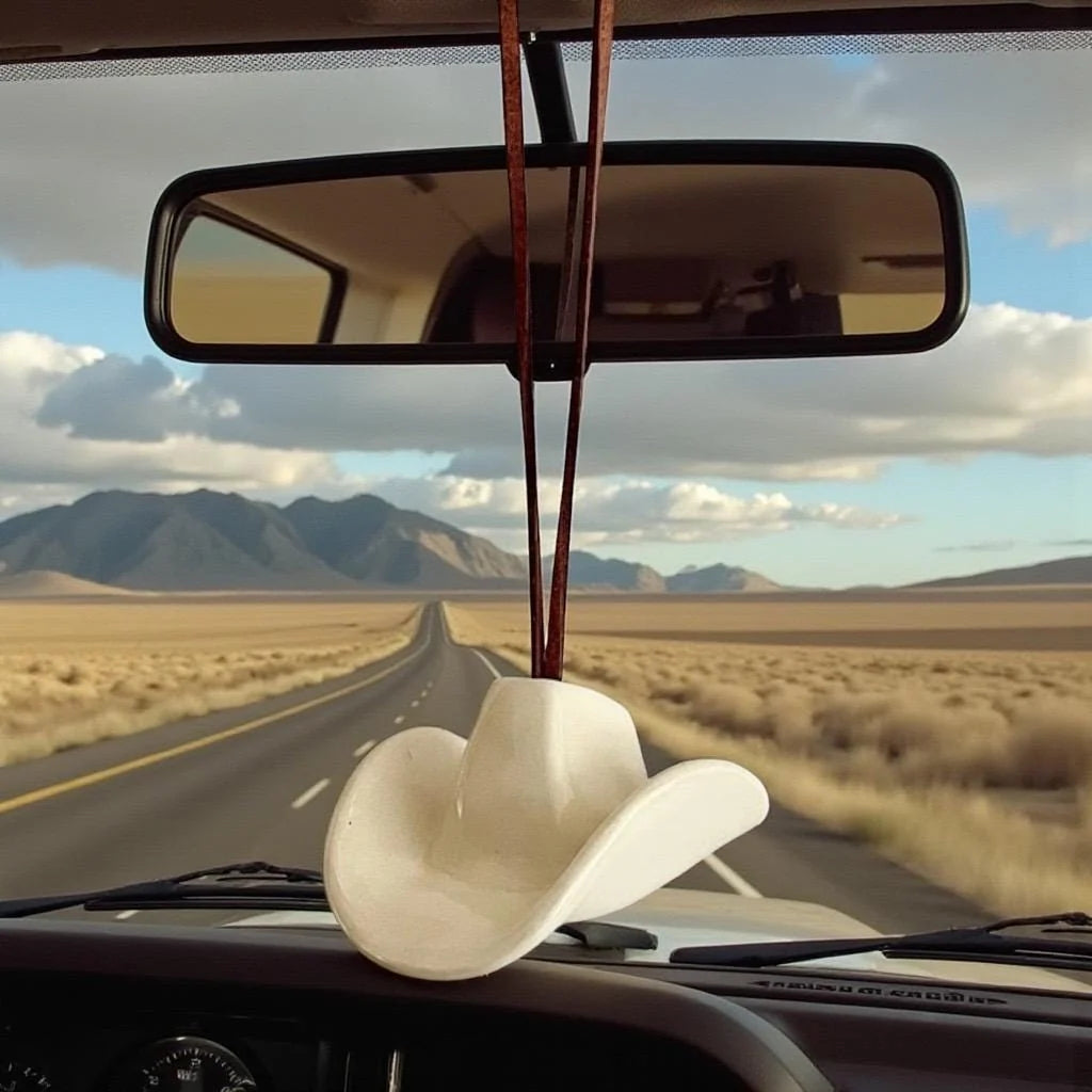 Small Ceramic Cowboy Hat Ornament with Vegan Leather Cord