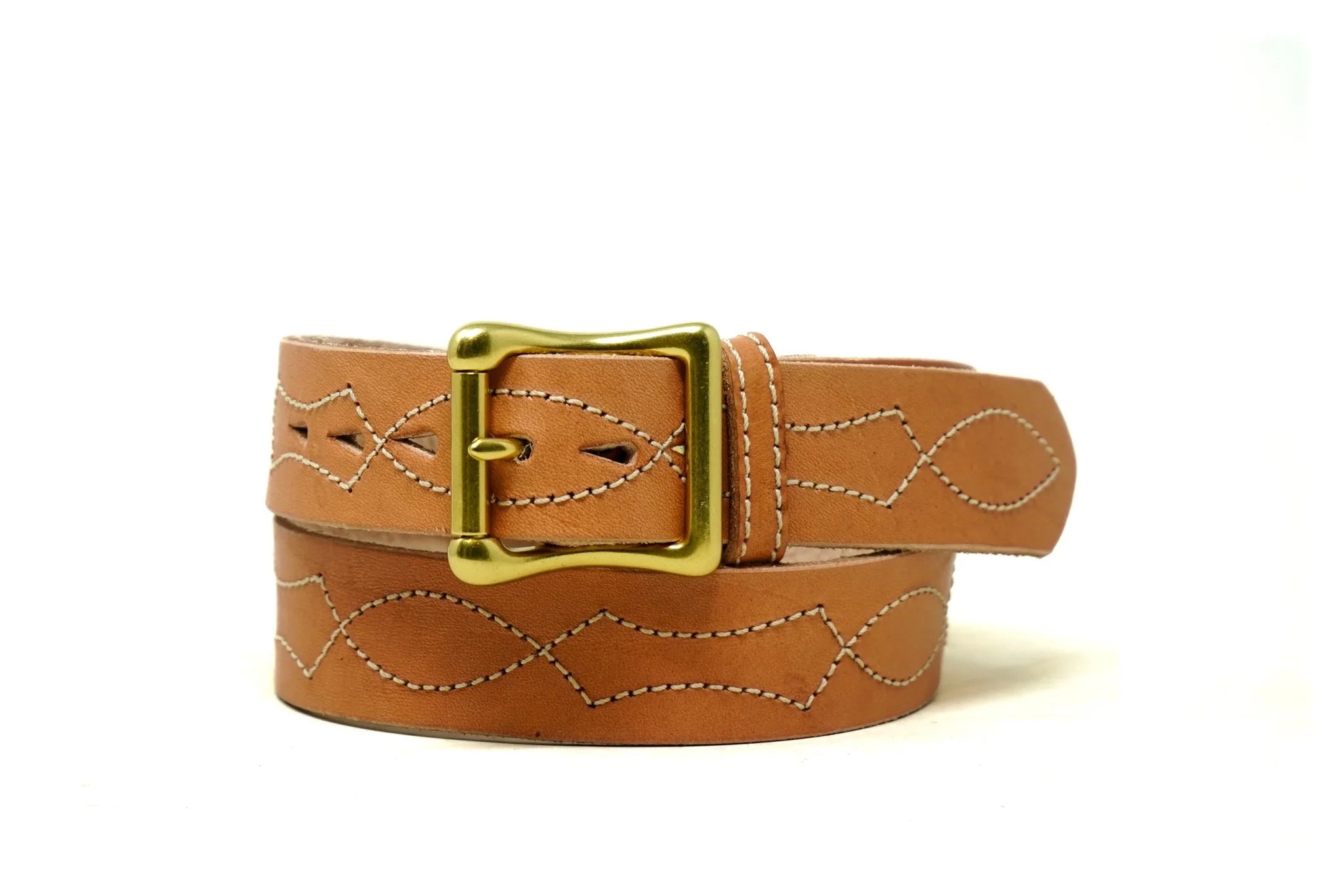 Embroidered Lucky Belt 1 1/4" - Veg Tan