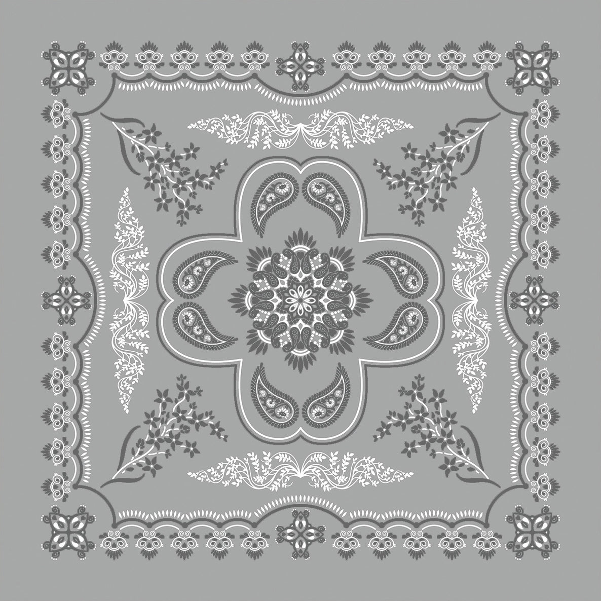 Bandanna - 27" Large Made in USA - Floral Grey Paisley