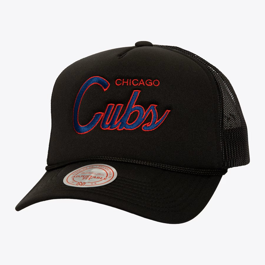 Mitchell & Ness Black Chicago Cubs Script Trucker Adjustable Hat