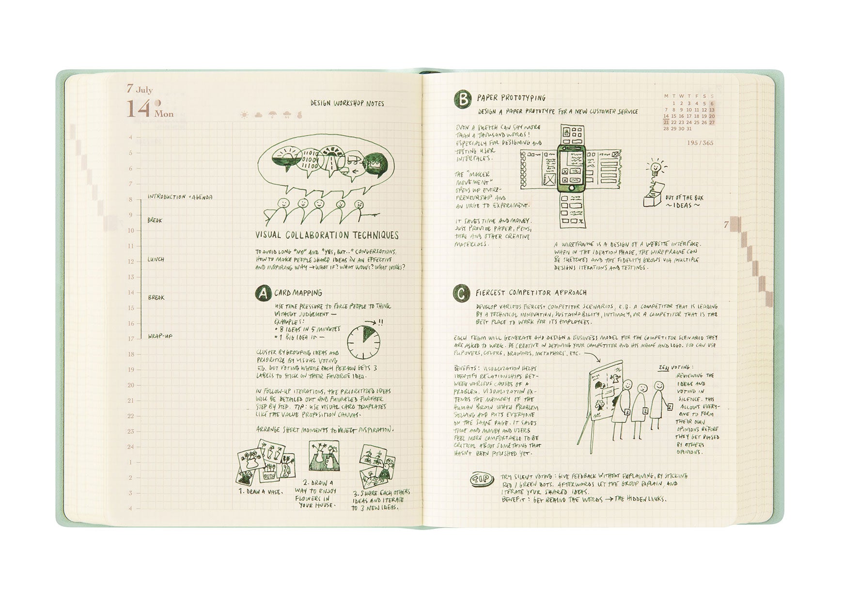 “hibino” 2-page-per-day notebook