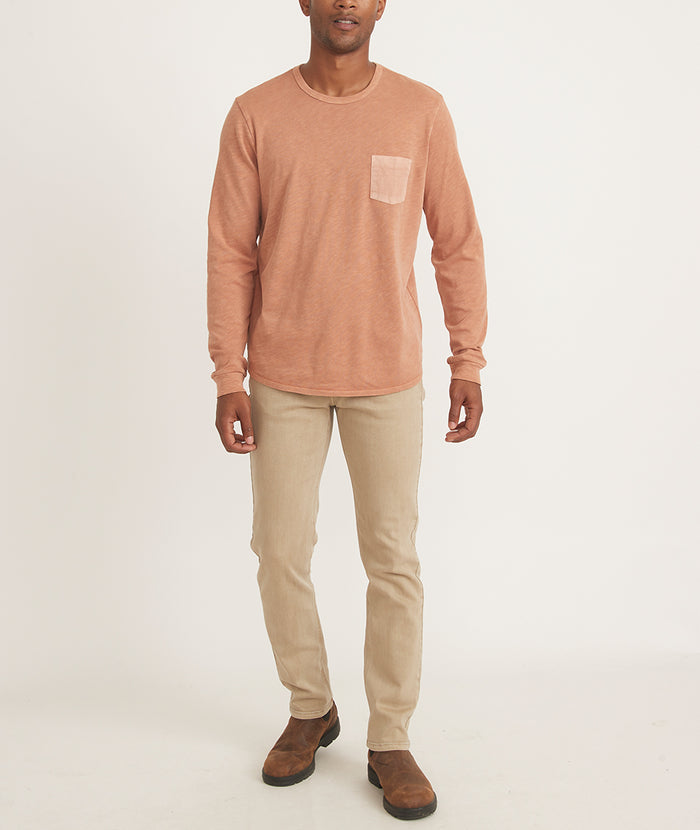 Lassen Long Sleeve Heavy Slub Henley in Amber Brown