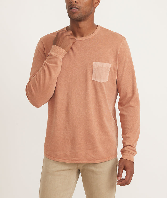Lassen Long Sleeve Heavy Slub Henley in Amber Brown