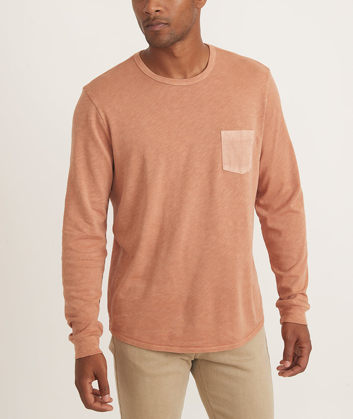 Lassen Long Sleeve Heavy Slub Henley in Amber Brown