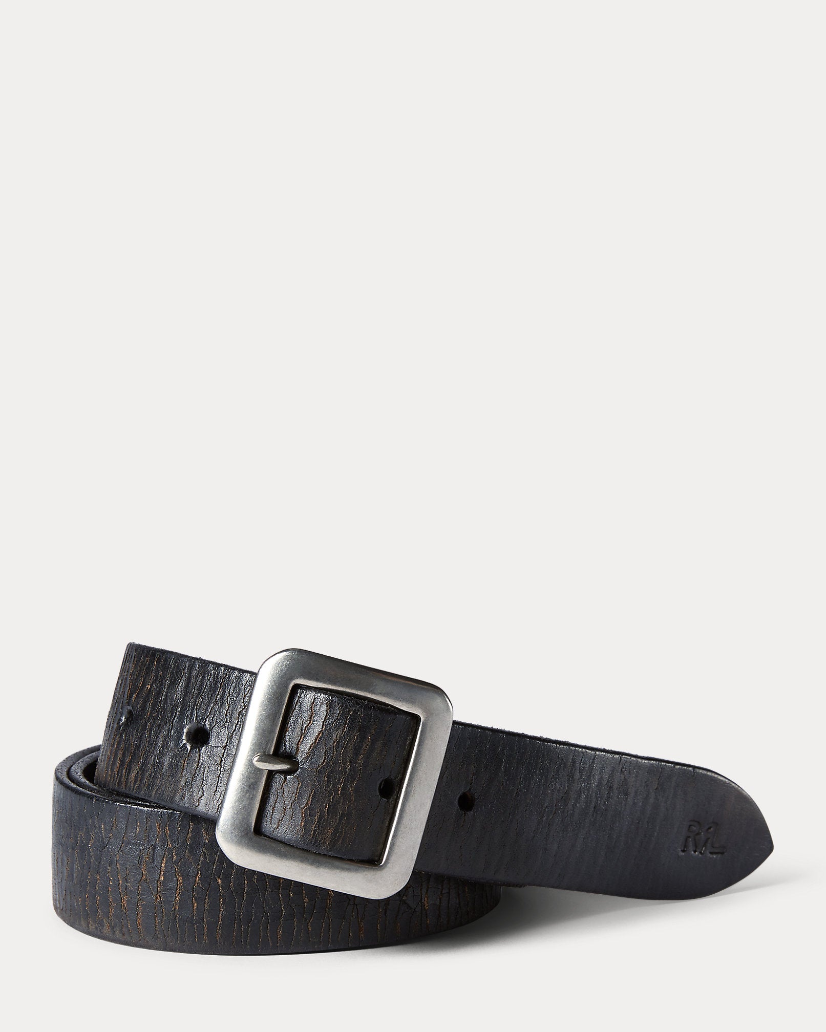 RRL Hand-Burnished Leather Belt - Vintage Black