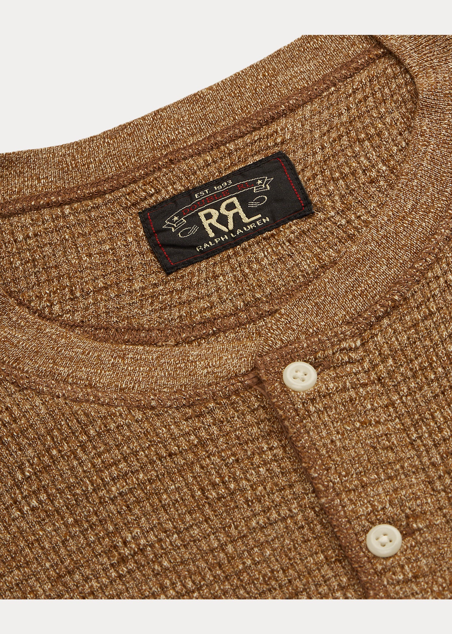 RRL Waffle-Knit Henley Shirt - Brown Heather