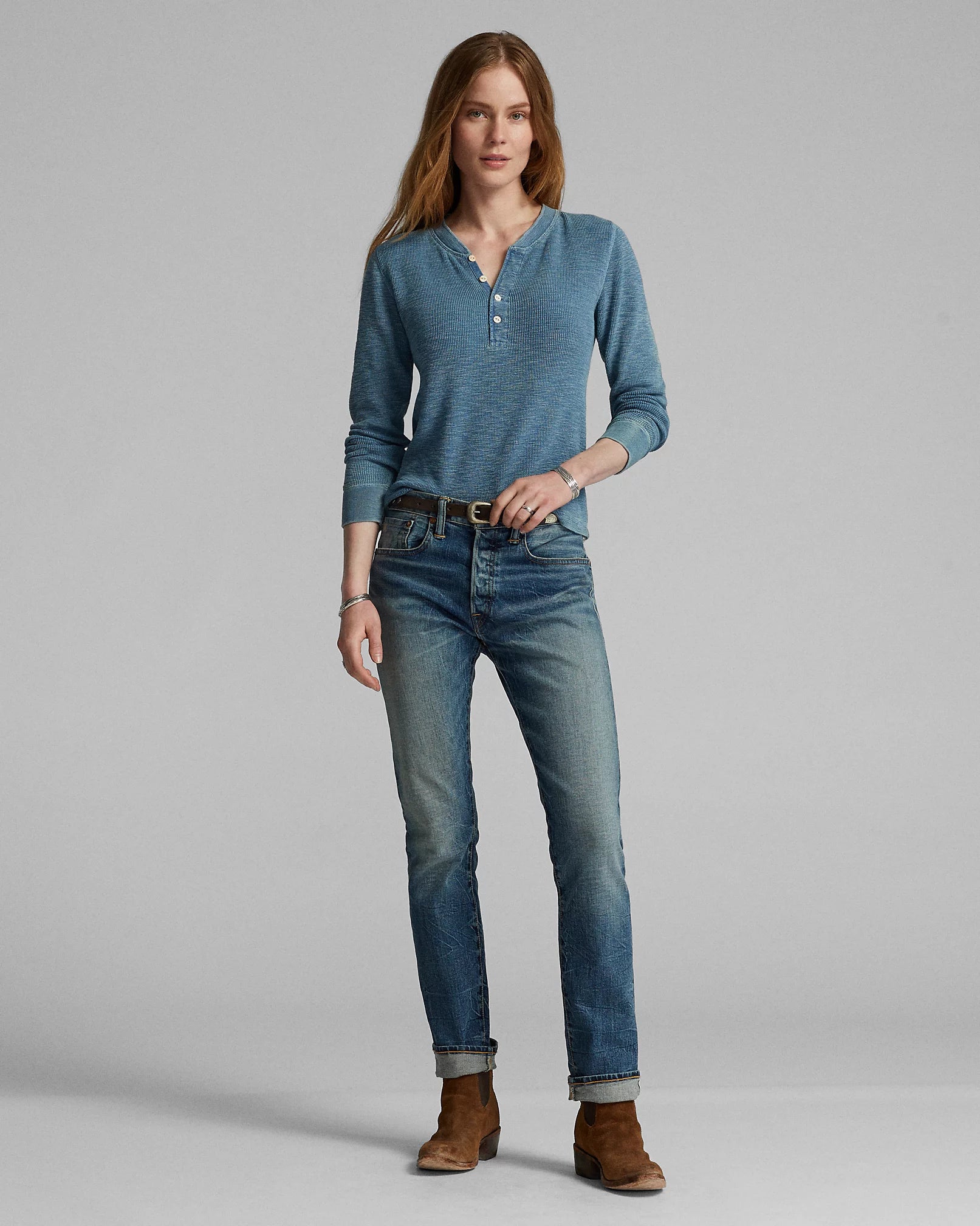 RRL Stretch-Cotton Waffle Henley - Women