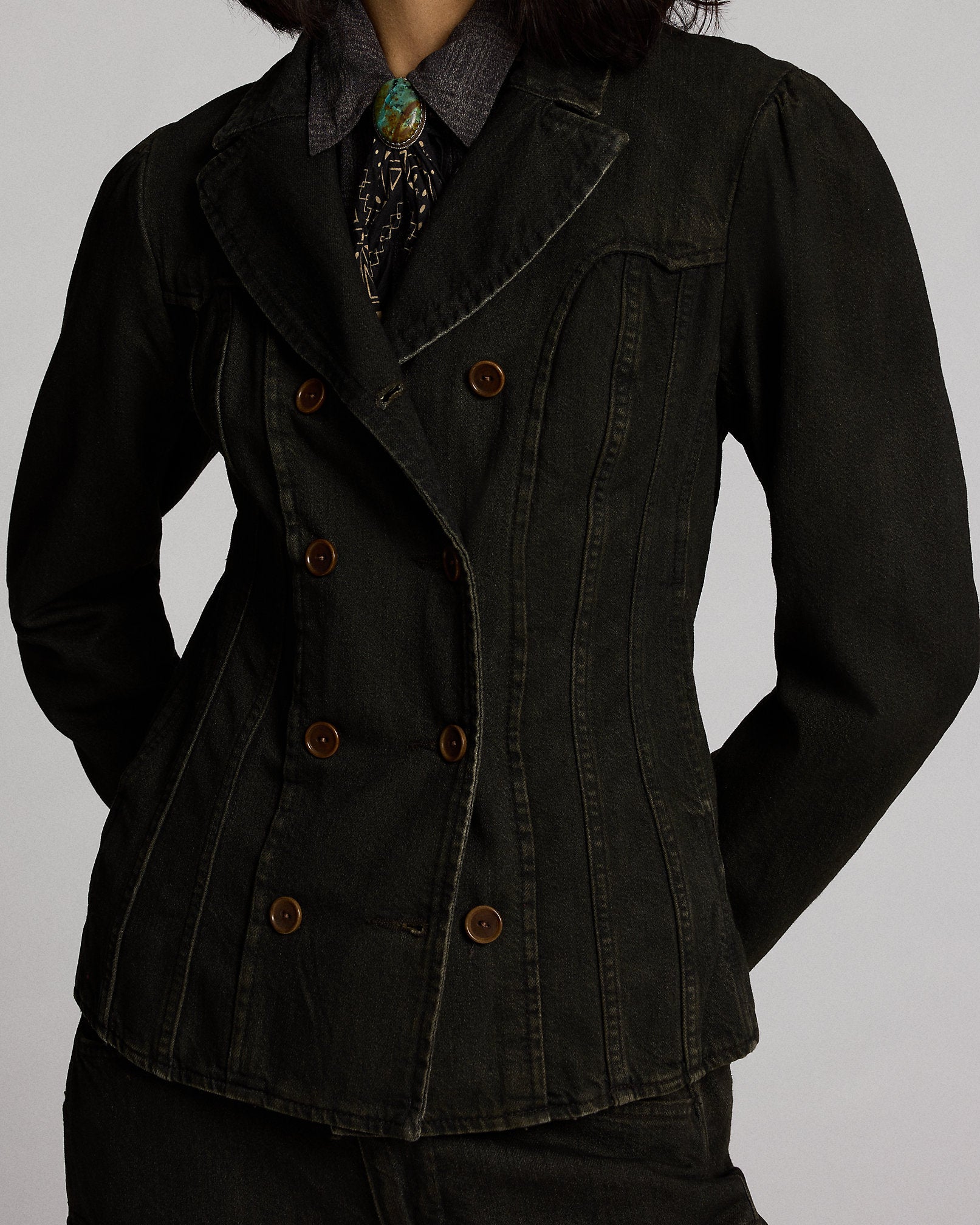 RRL Double-Breasted Black Denim Jacket