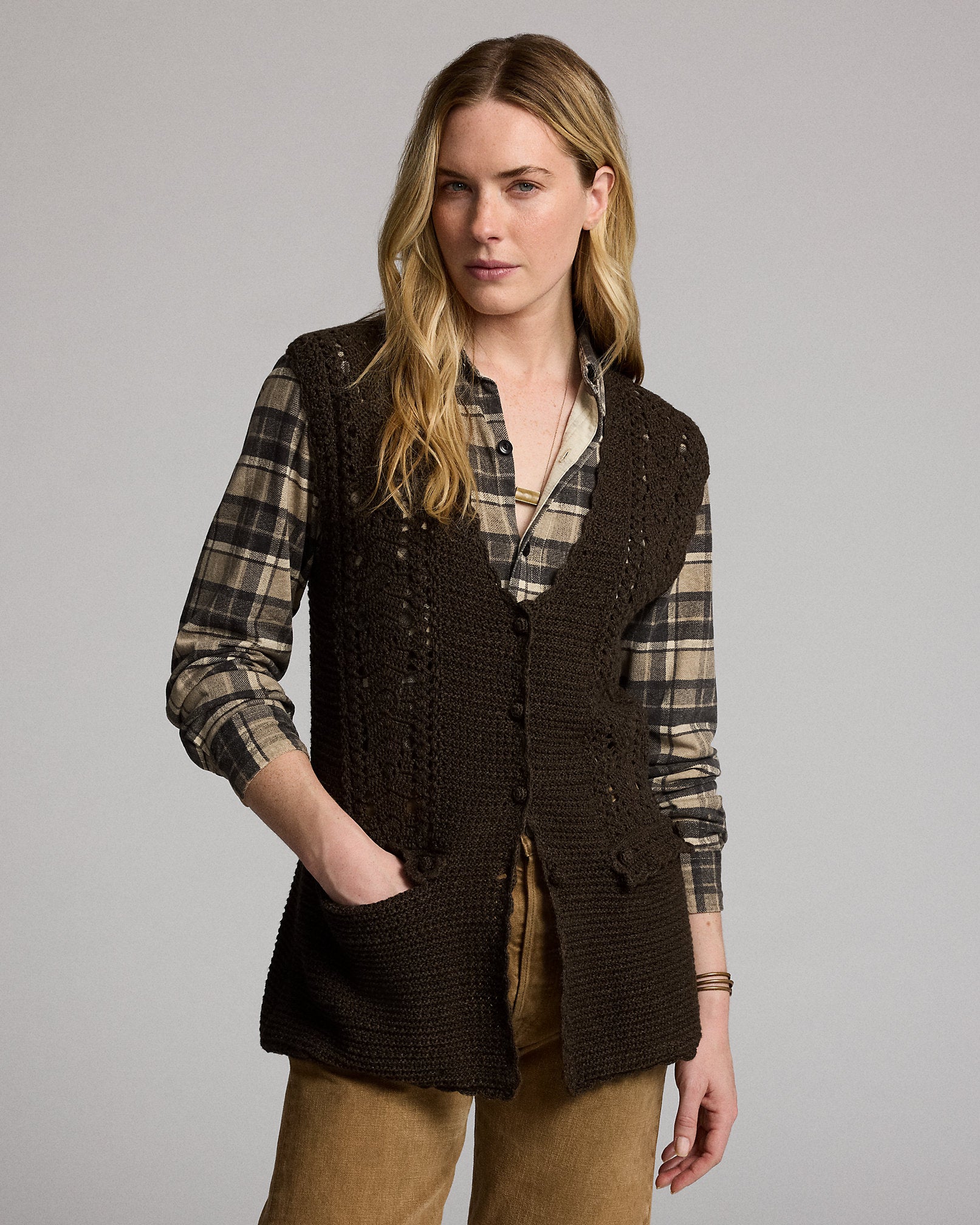 RRL Crochet-Paneled Knit Cotton Vest