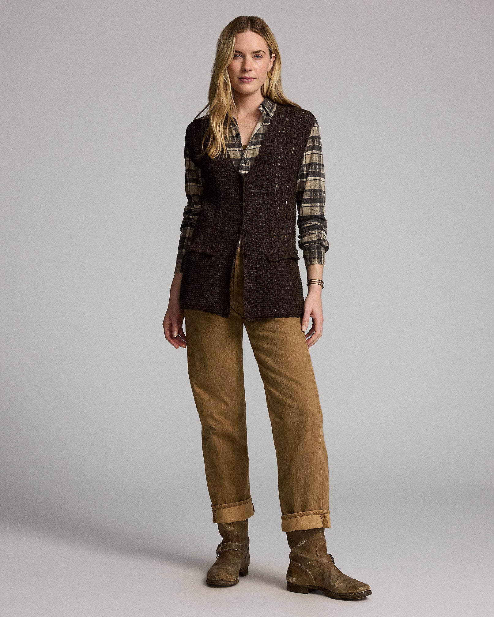 RRL Crochet-Paneled Knit Cotton Vest