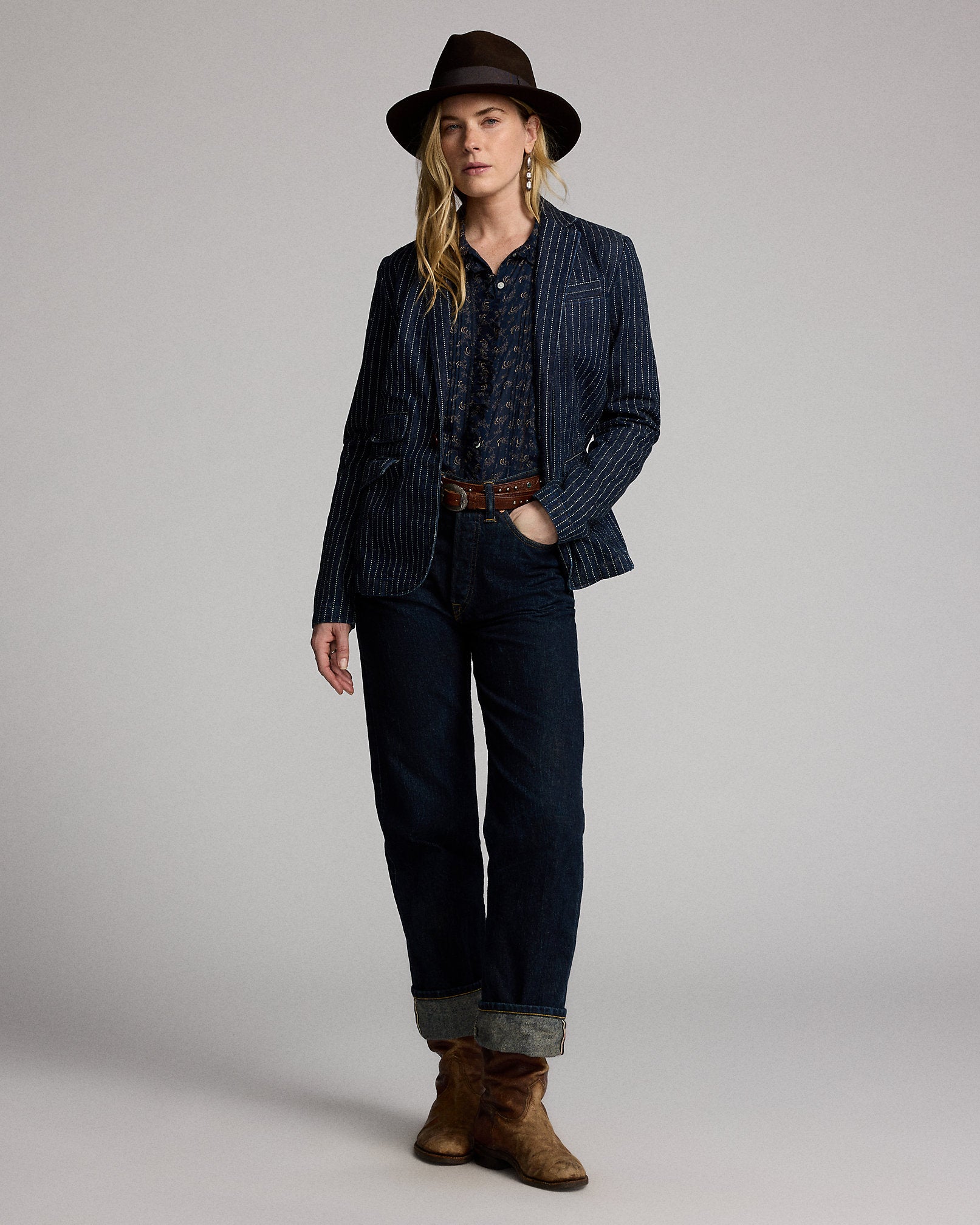 RRL Indigo Dot-Stripe Denim Blazer