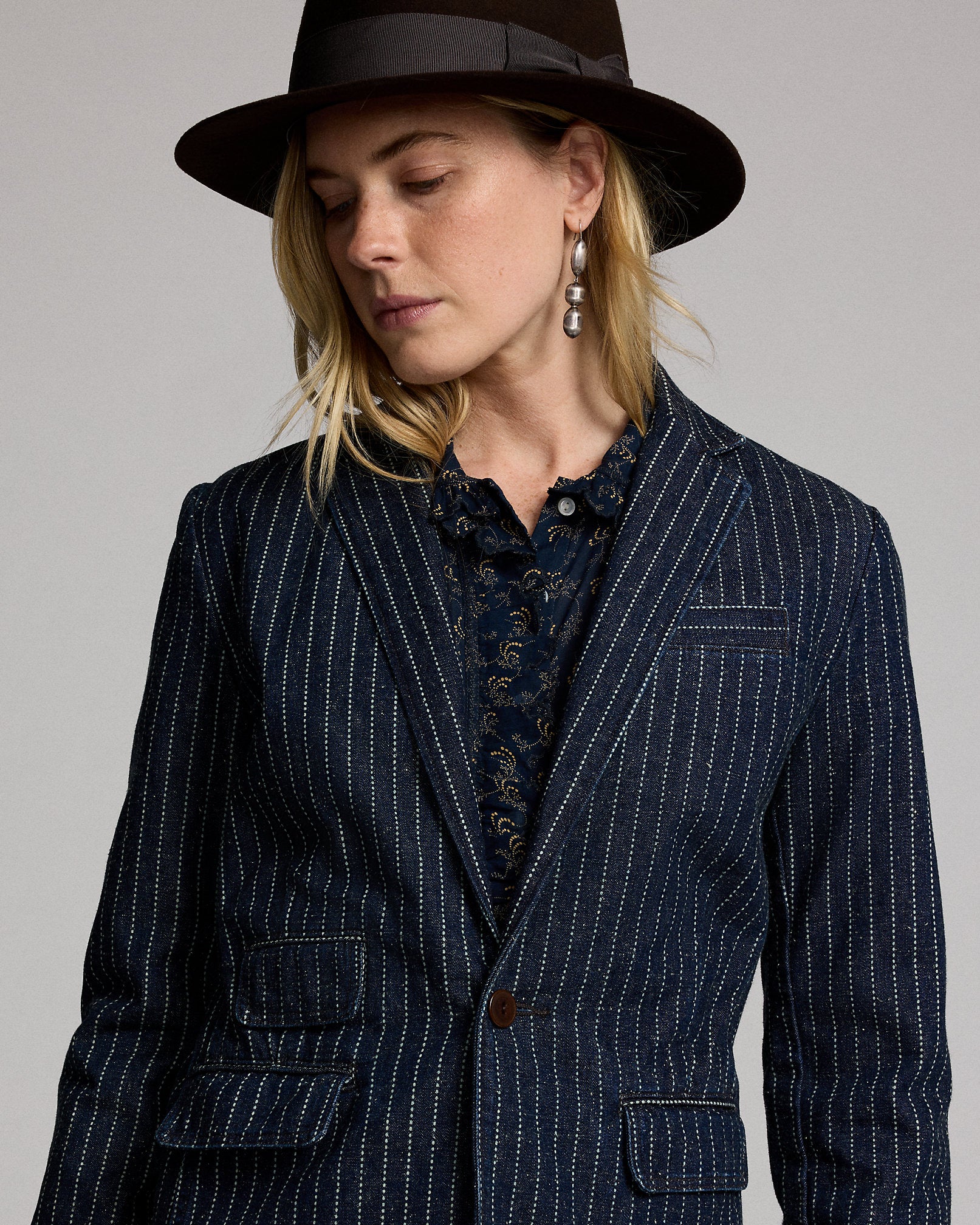 RRL Indigo Dot-Stripe Denim Blazer