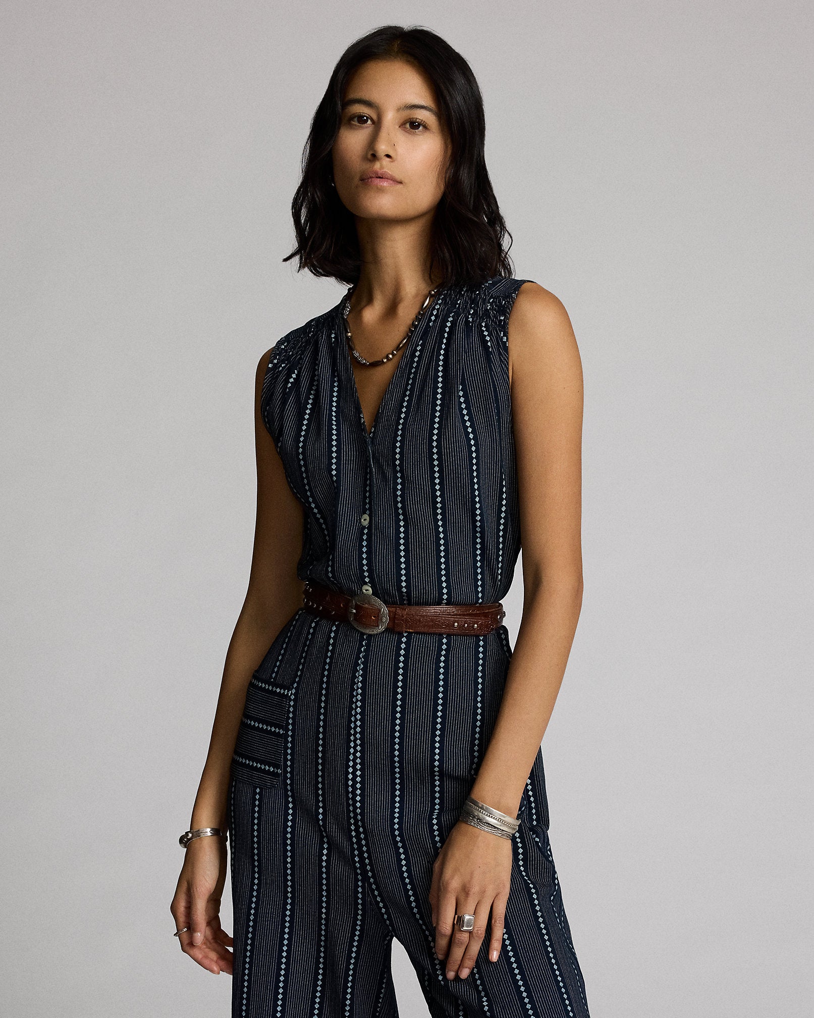 RRL Indigo Print Jersey Jumpsuit