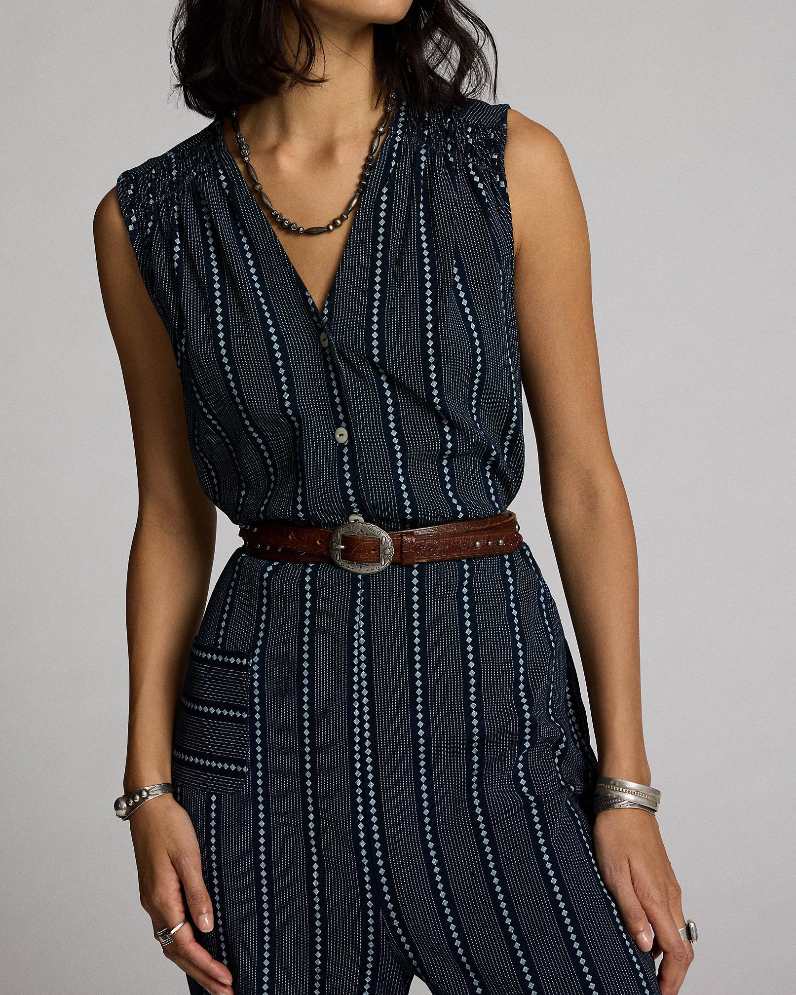 RRL Indigo Print Jersey Jumpsuit