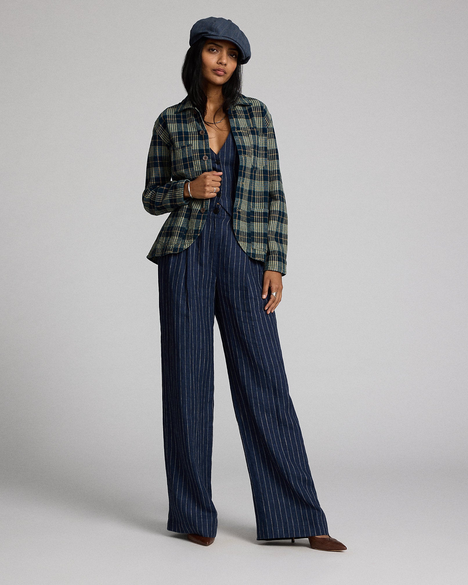 RRL Indigo Plaid Cotton-Linen Work Jacket