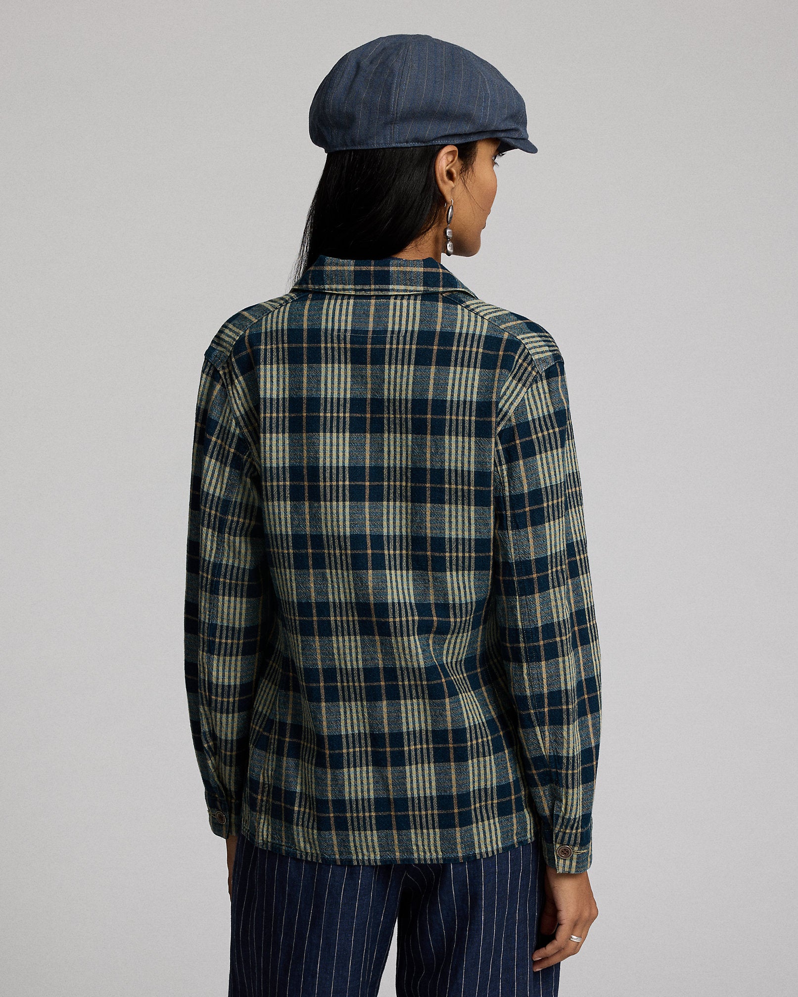 RRL Indigo Plaid Cotton-Linen Work Jacket