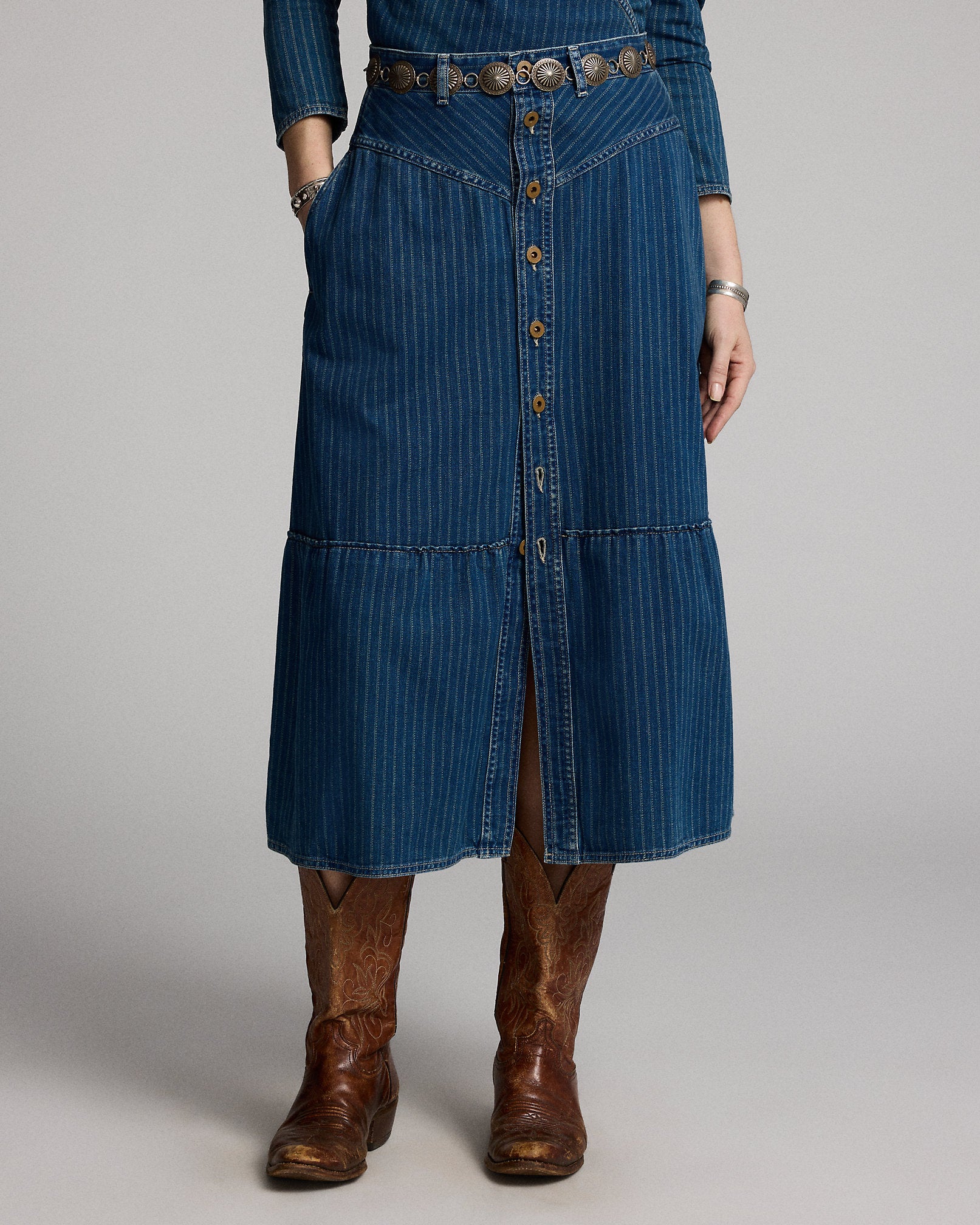 RRL Indigo Striped Denim Skirt