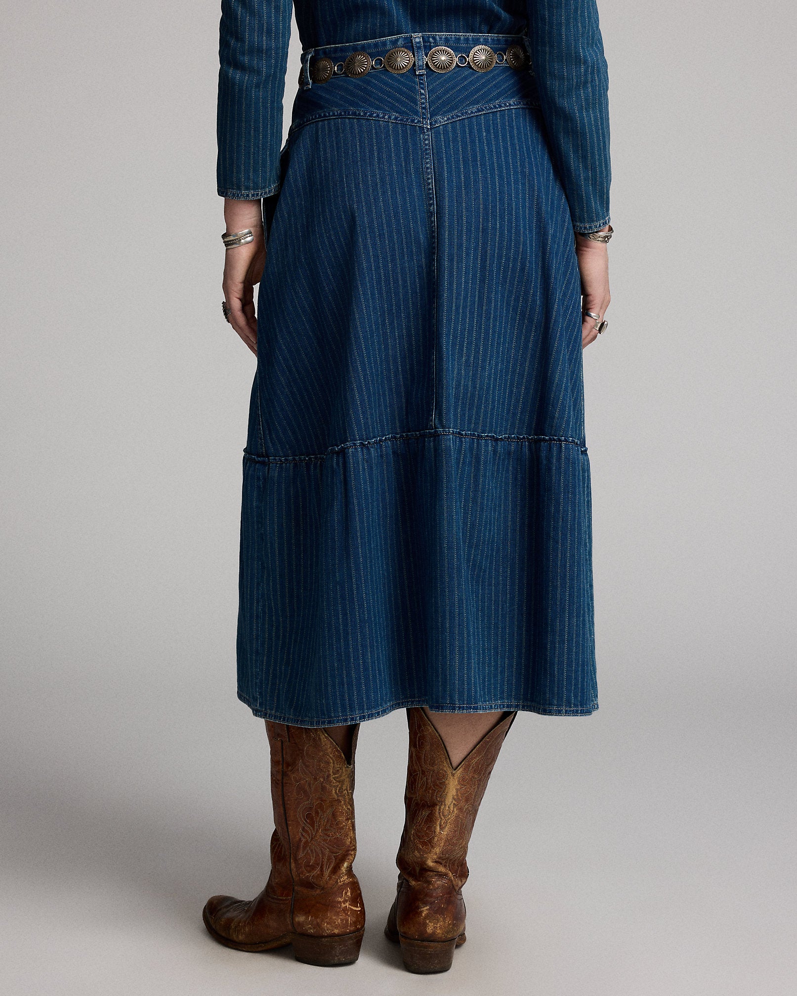 RRL Indigo Striped Denim Skirt