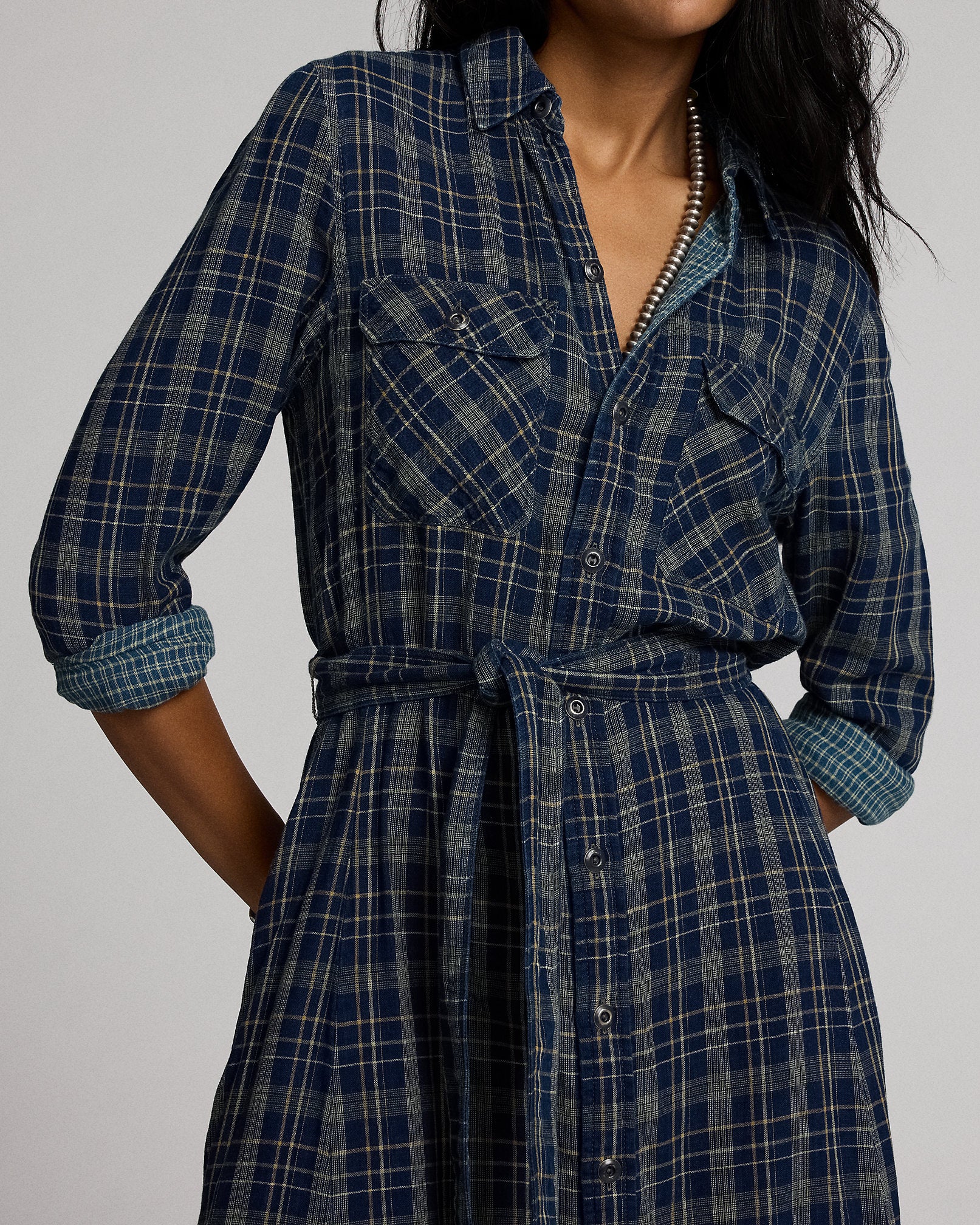 RRL Indigo Plaid Double-Faced Shirtdress
