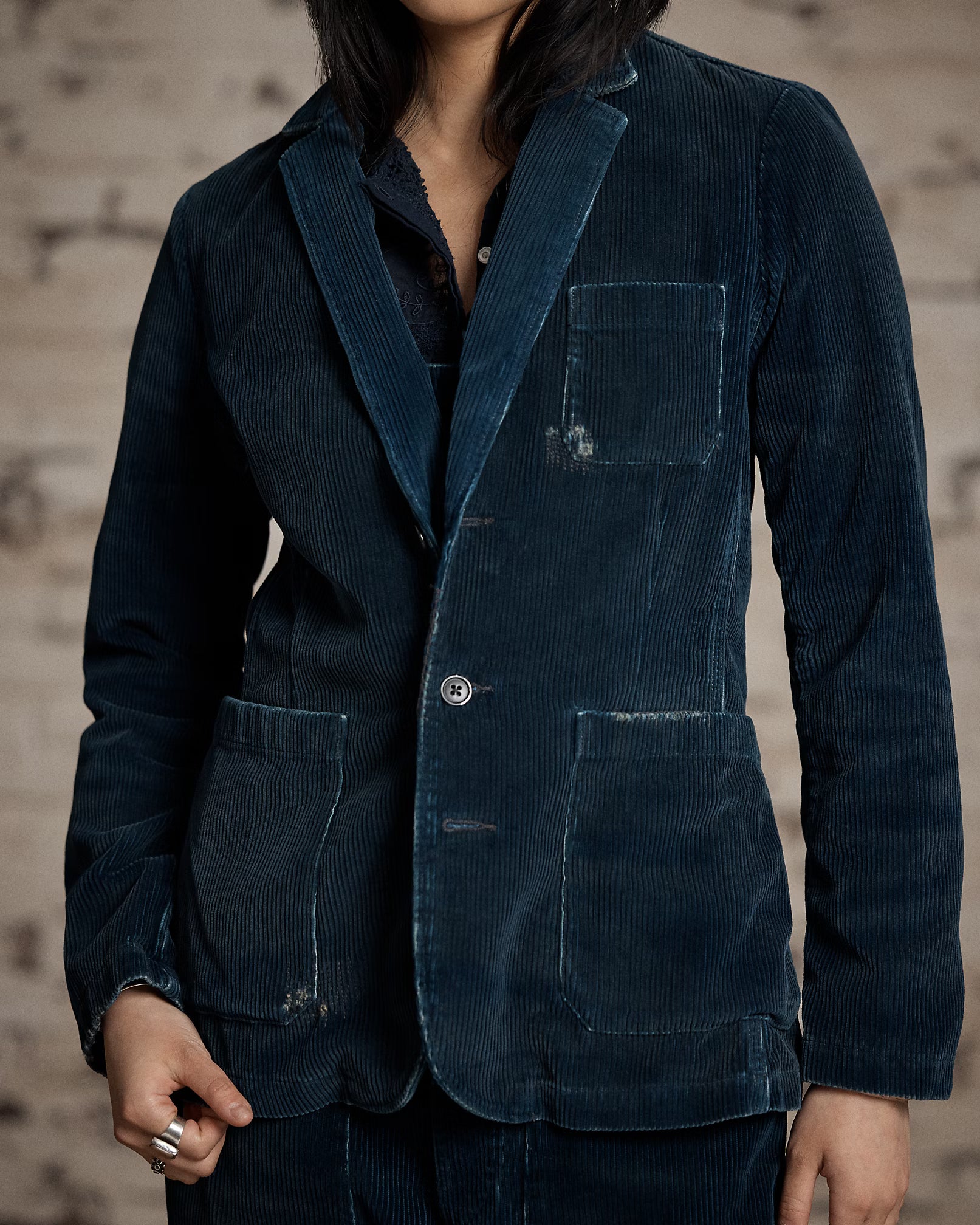 RRL Repaired Indigo Corduroy Blazer