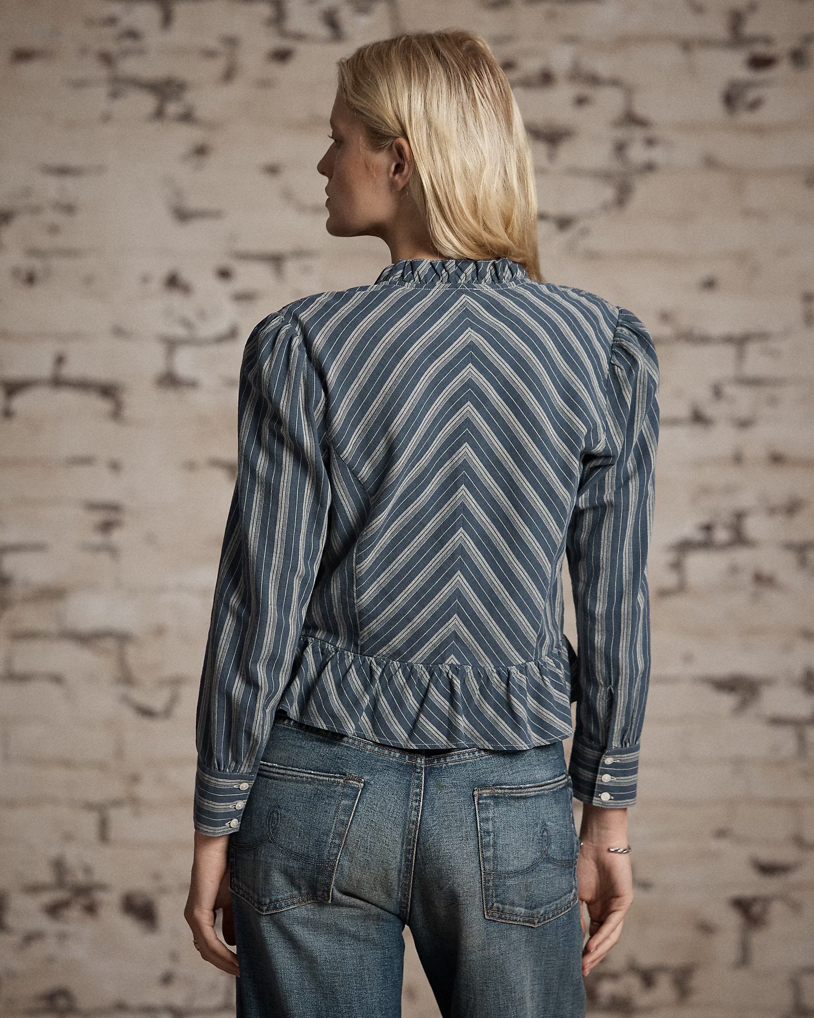 RRL Ruffle-Trim Striped Cotton Blouse