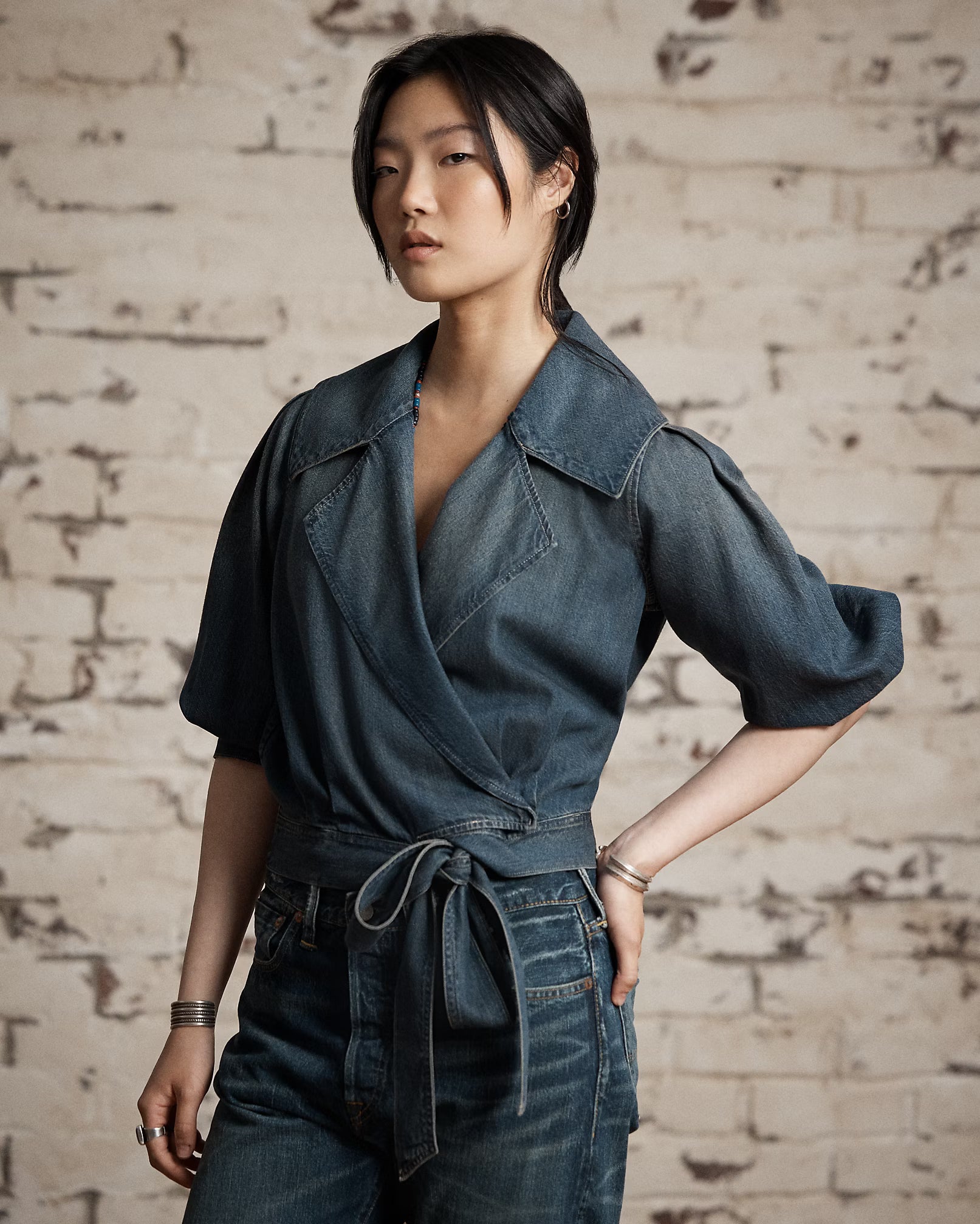 RRL Indigo Denim Wrap Blouse