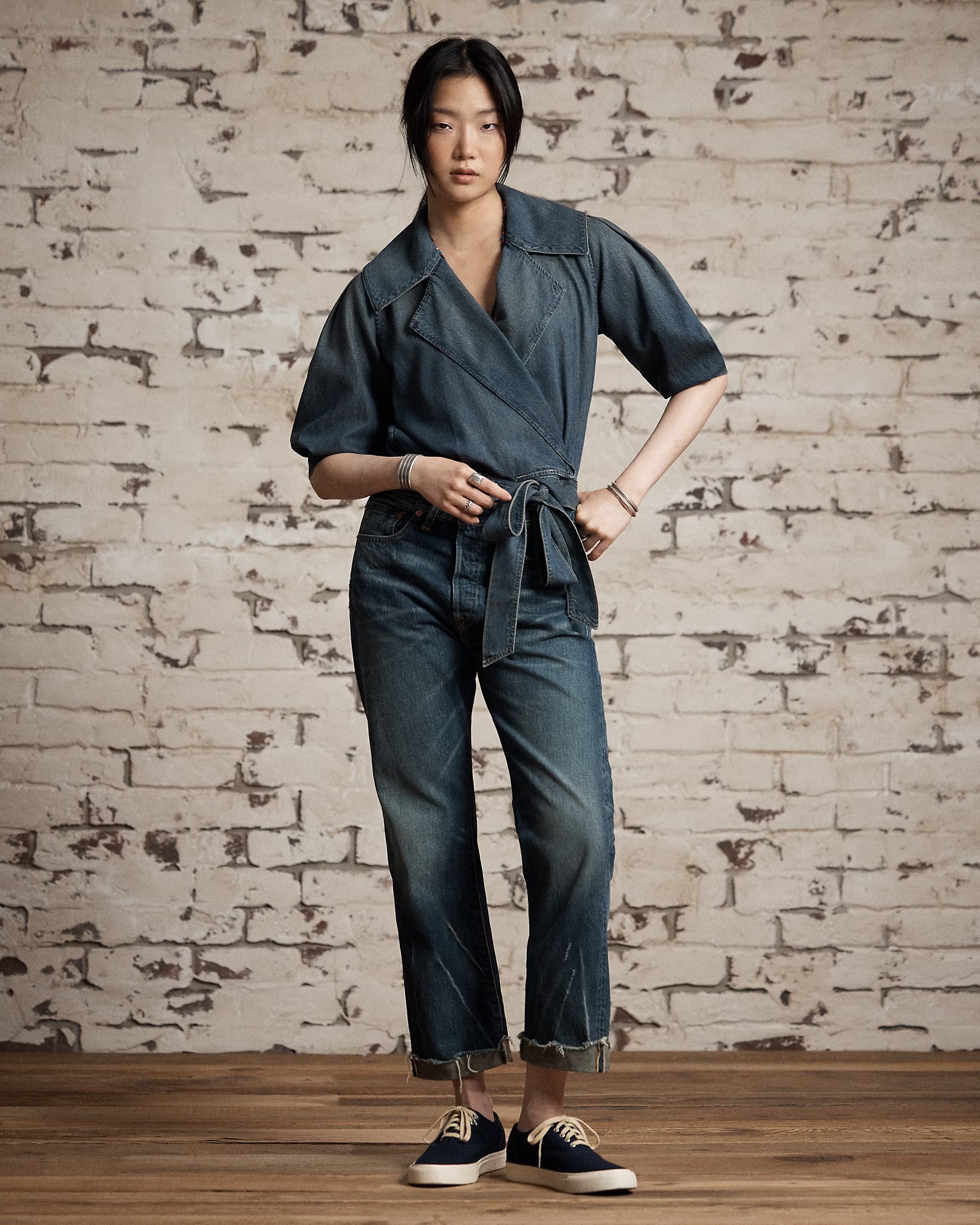 RRL Indigo Denim Wrap Blouse