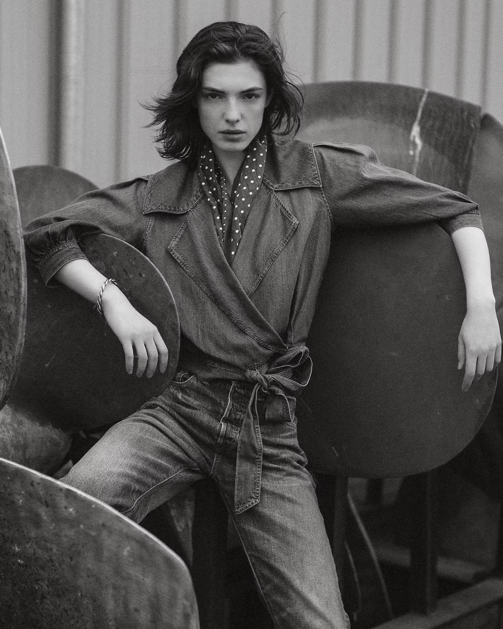 RRL Indigo Denim Wrap Blouse