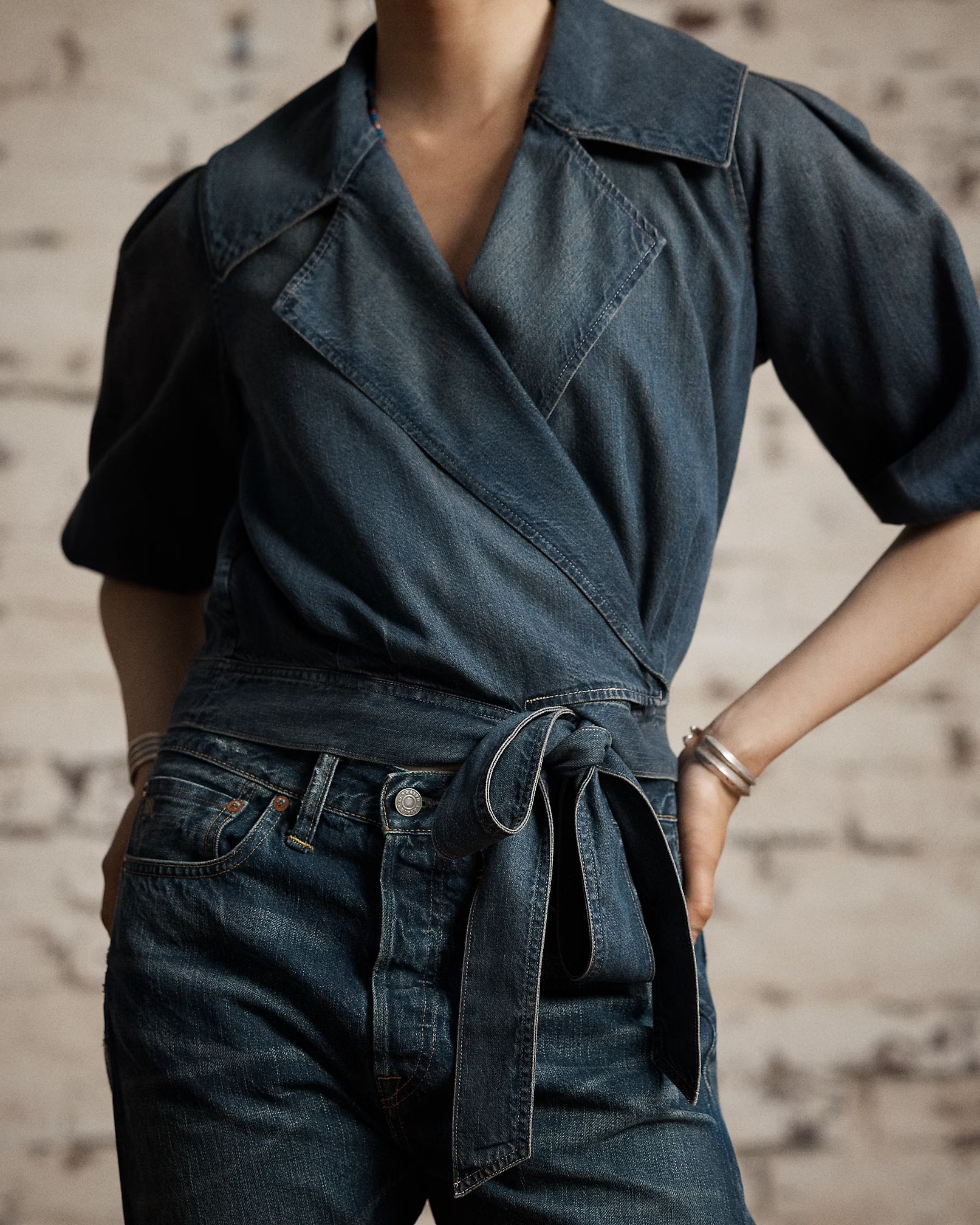 RRL Indigo Denim Wrap Blouse