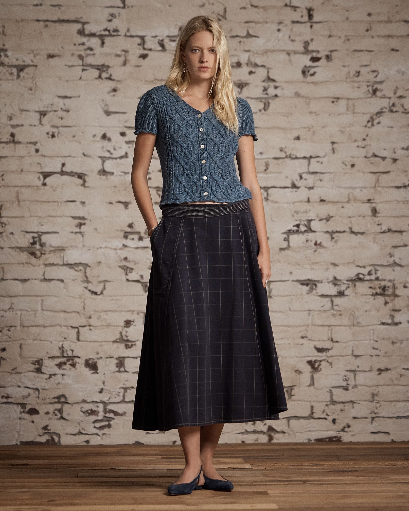 RRL Linen-Blend Cable-Knit Top