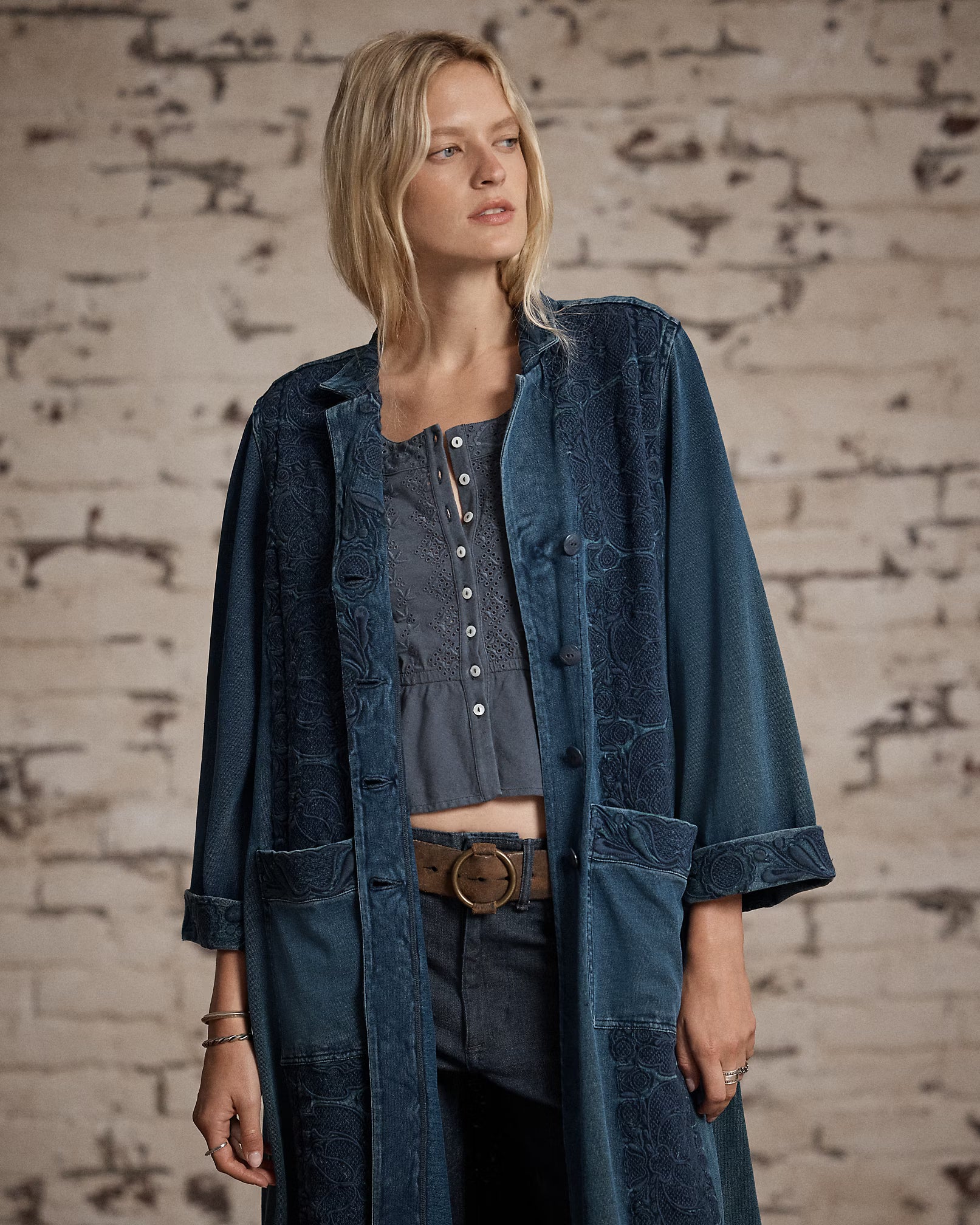RRL Embroidered Indigo Jersey Duster
