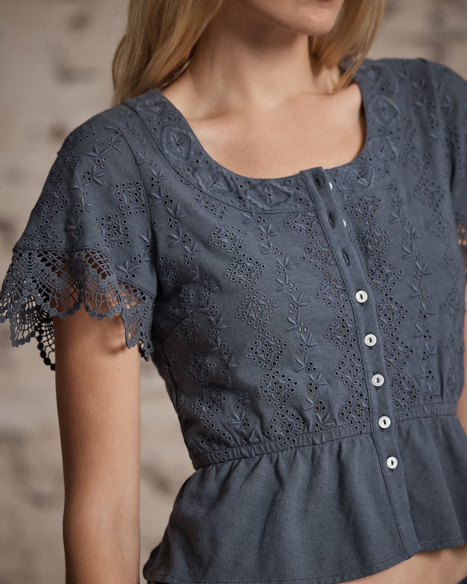 RRL Embroidered Cotton-Linen Jersey Top