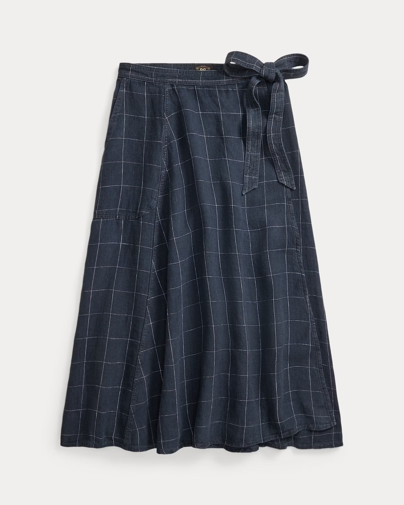 RRL Indigo Windowpane Linen Wrap Skirt