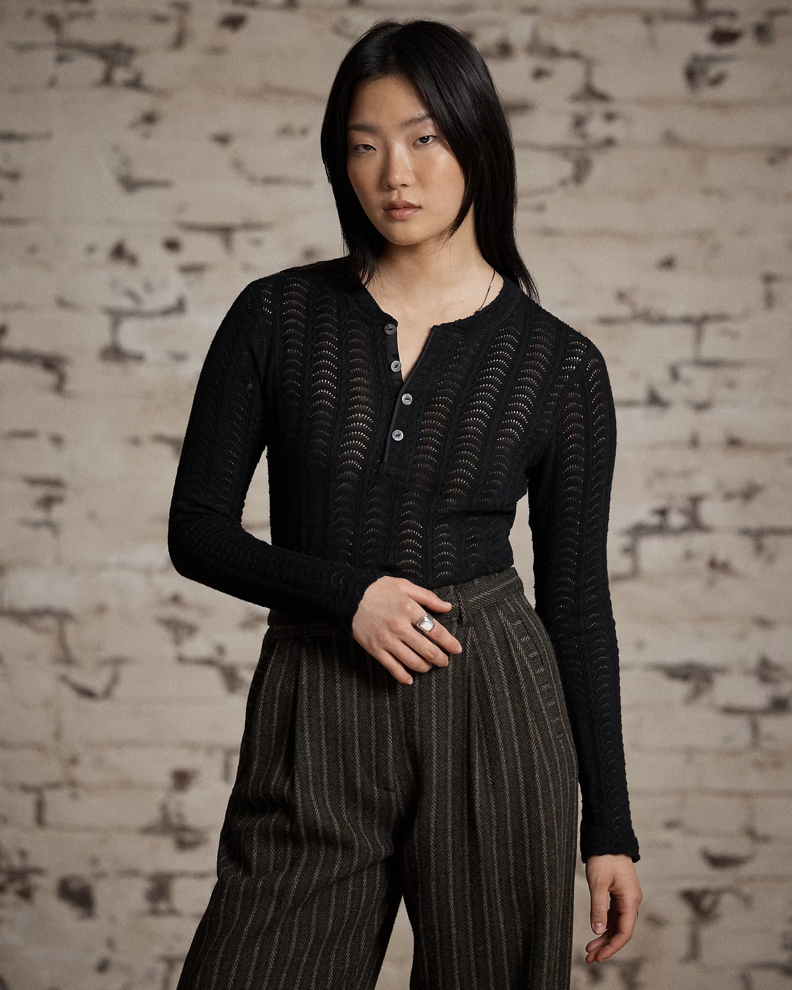 RRL Cotton Pointelle Henley Shirt