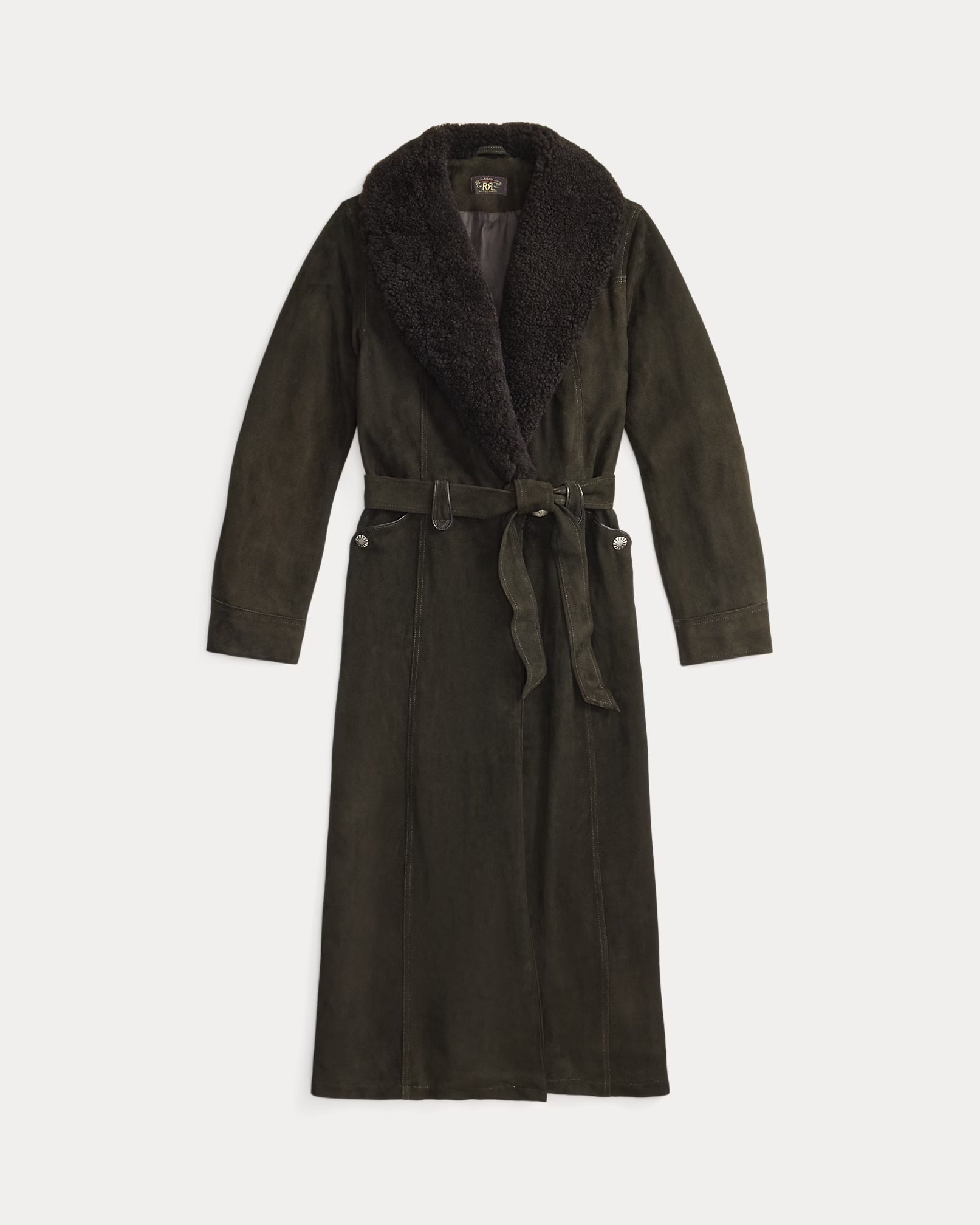 RRL Shearling-Collar Suede Wrap Coat