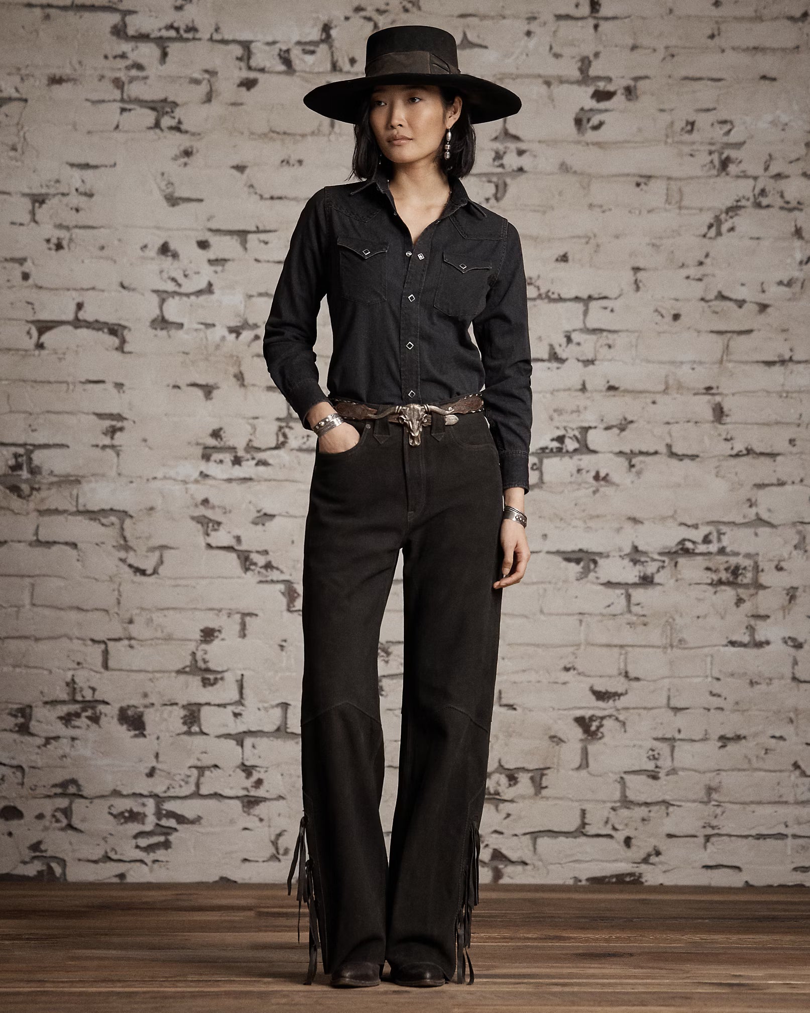 RRL Embroidered Denim Western Shirt