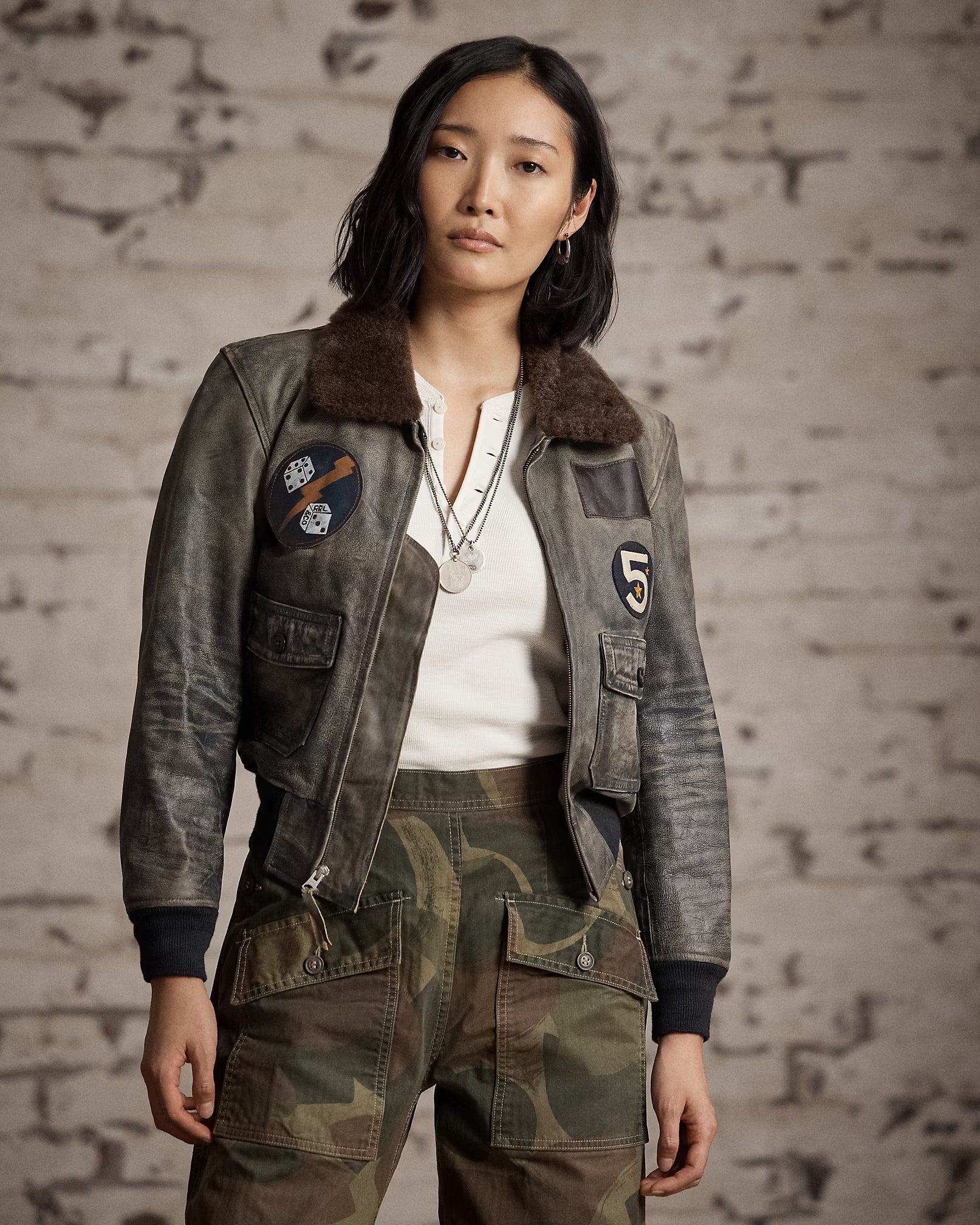 RRL Shearling-Collar Leather Flight Jacket