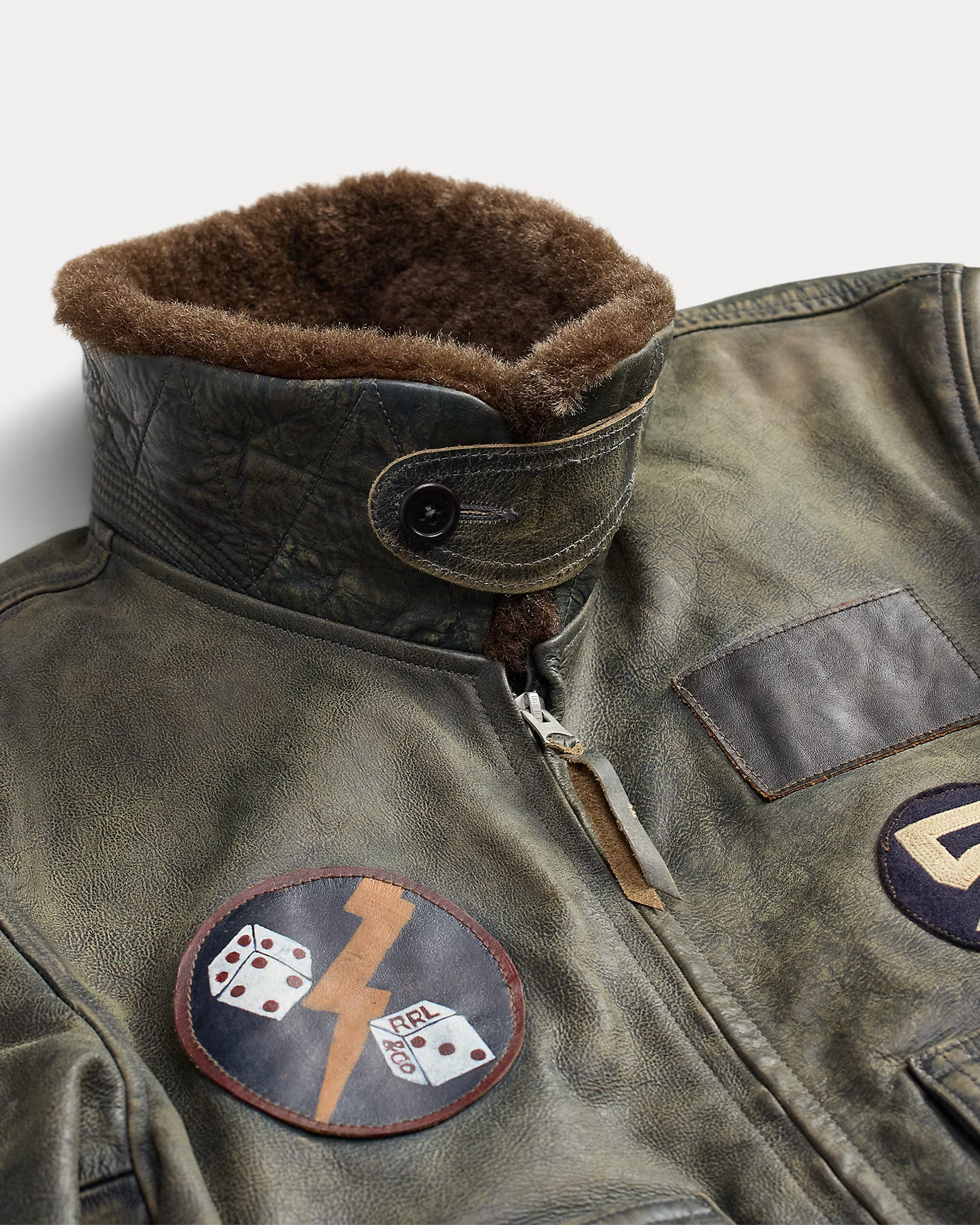RRL Shearling-Collar Leather Flight Jacket