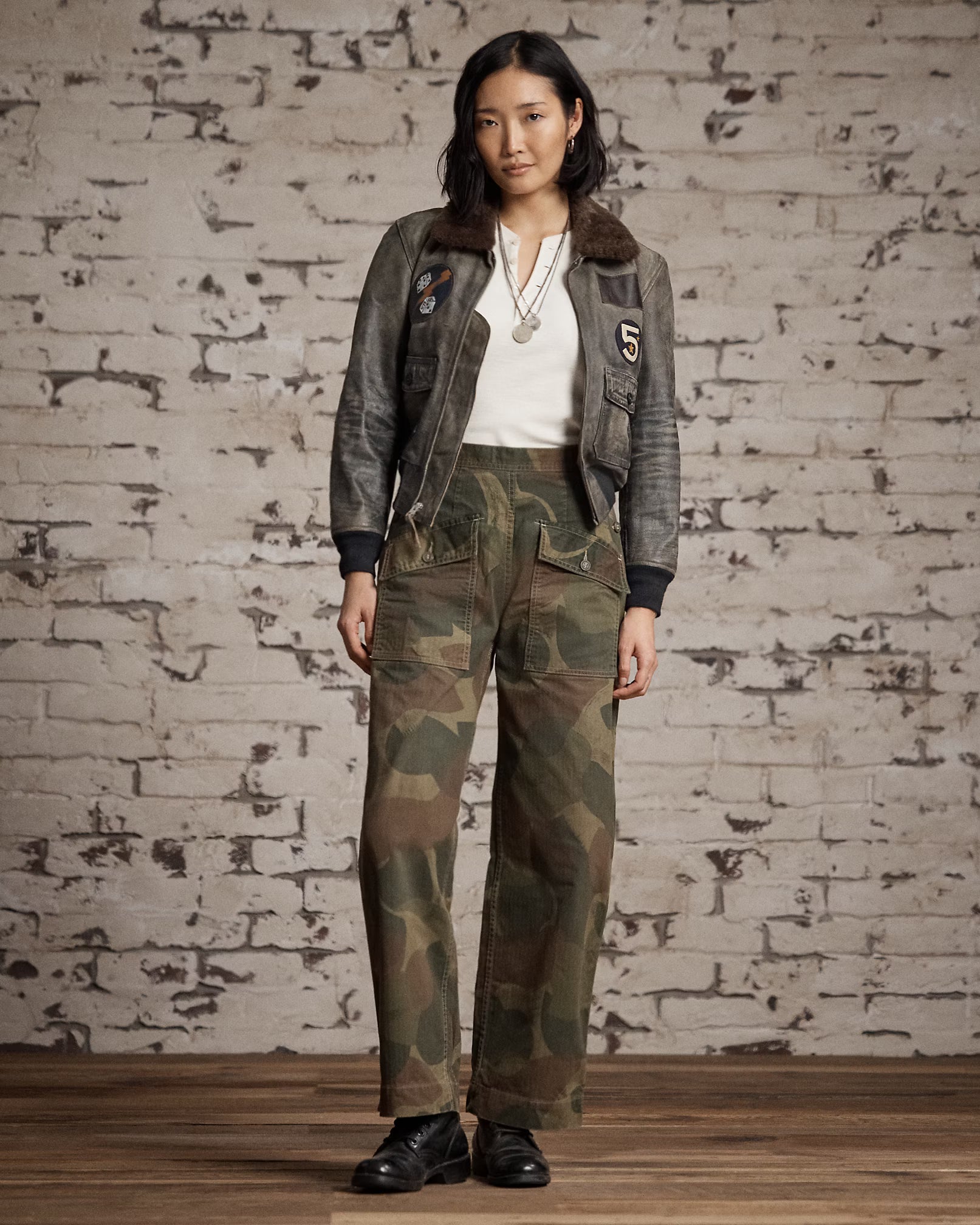 RRL Shearling-Collar Leather Flight Jacket